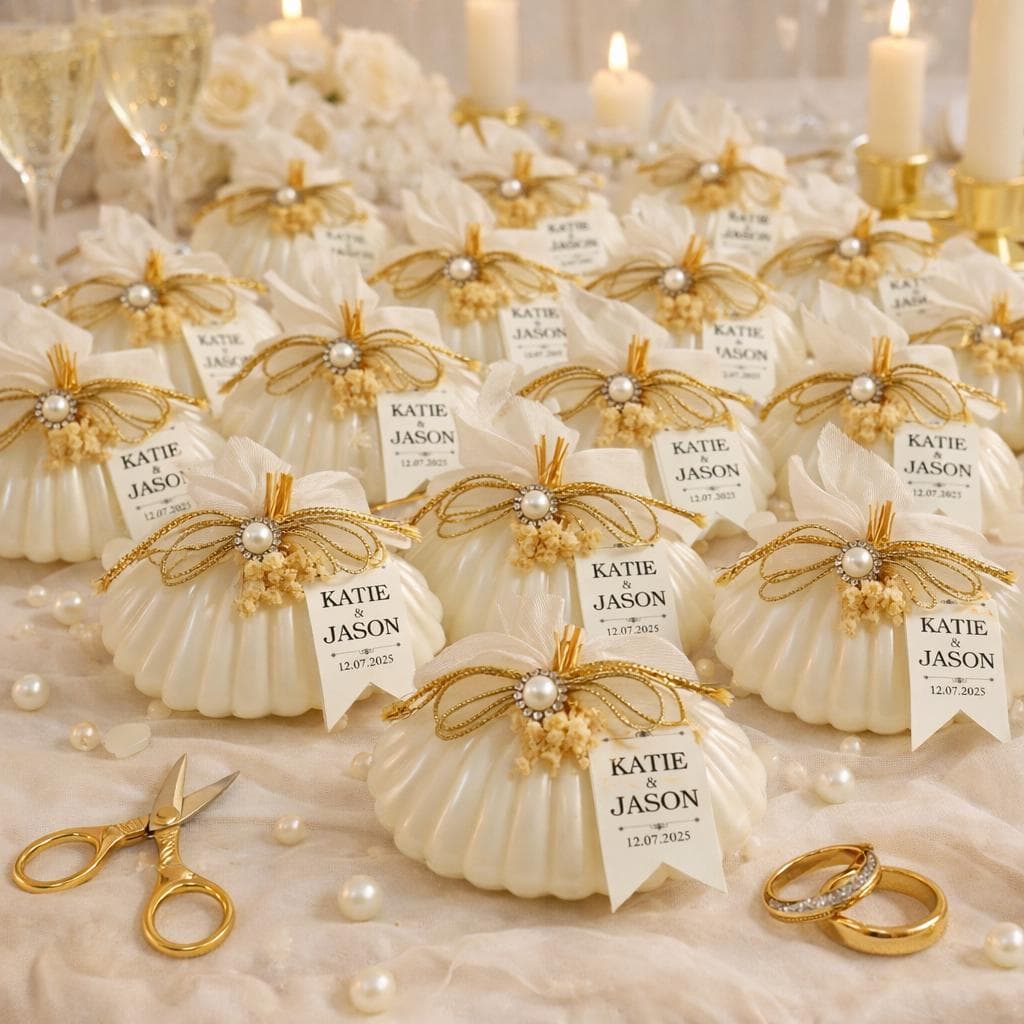 Seashell Candle Favors, Personalized Wedding Favor Candles Elegant Bridal Shower Gifts, Custom Name & Date Wedding Decor - image 3