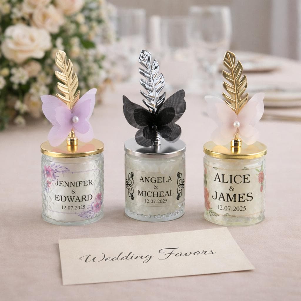 Personalized Wedding Favor Candle, Butterfly Lid, Elegant Gift Box - image 4
