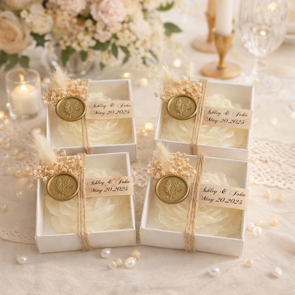 Personalized Rose Candle Wedding Favors, Floral Gift Box