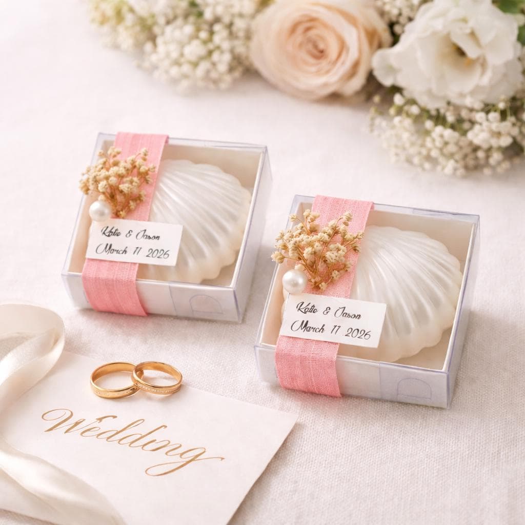 Personalized Sea Shell Candle Wedding Favors, Beach Bridal Shower Gift - image 5