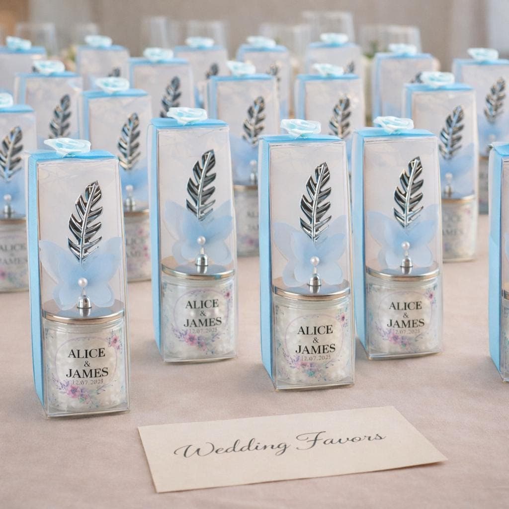 Personalized Wedding Favor Candle, Butterfly Lid, Elegant Gift Box