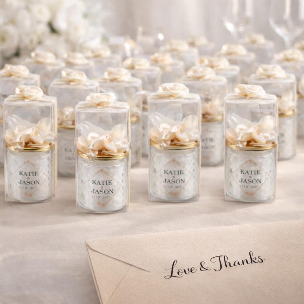 Custom Wedding Candle Favor, Personalized Glass Candle with Names and Date, Elegant Wedding Table Decor, Romantic Bridal Decor - image 5