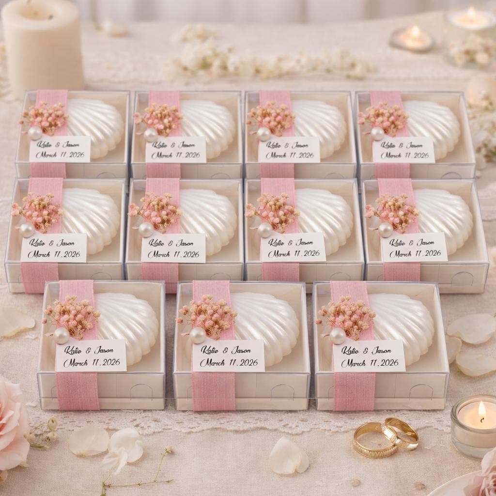Personalized Sea Shell Candle Wedding Favors, Beach Bridal Shower Gift - image 4