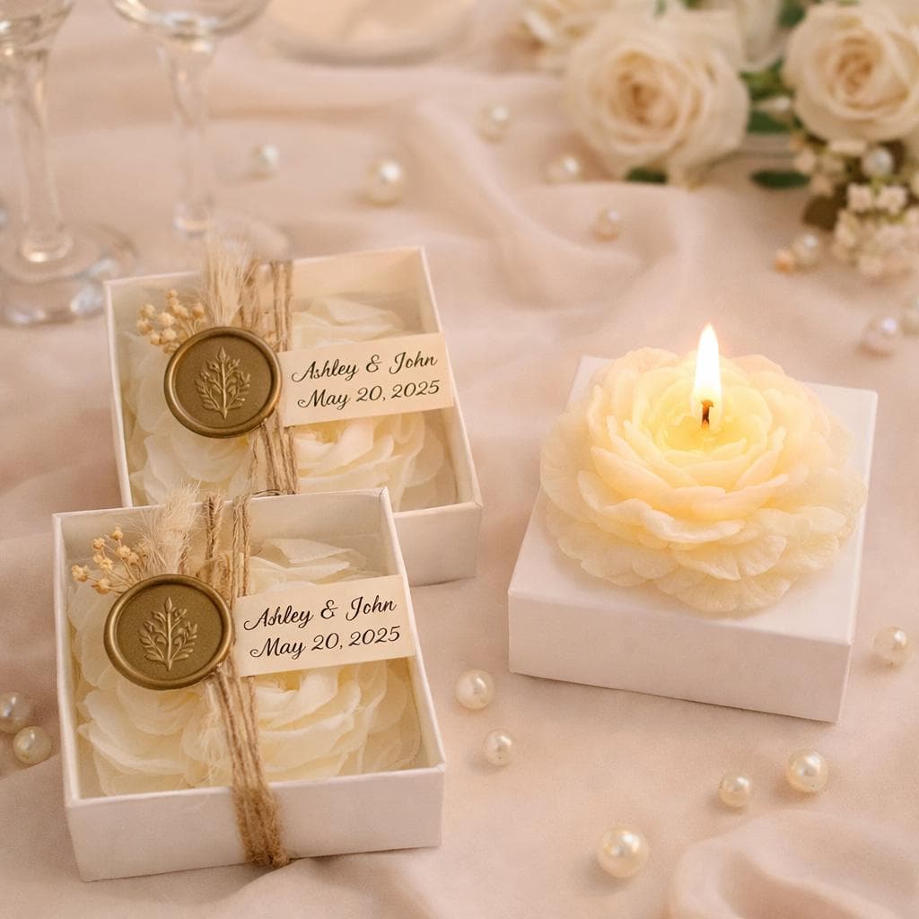 Personalized Rose Candle Wedding Favors, Floral Gift Box - image 3