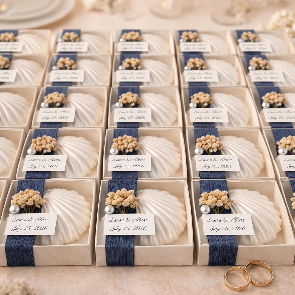Personalized Oyster Shell Candle Wedding Favors, Beach Theme