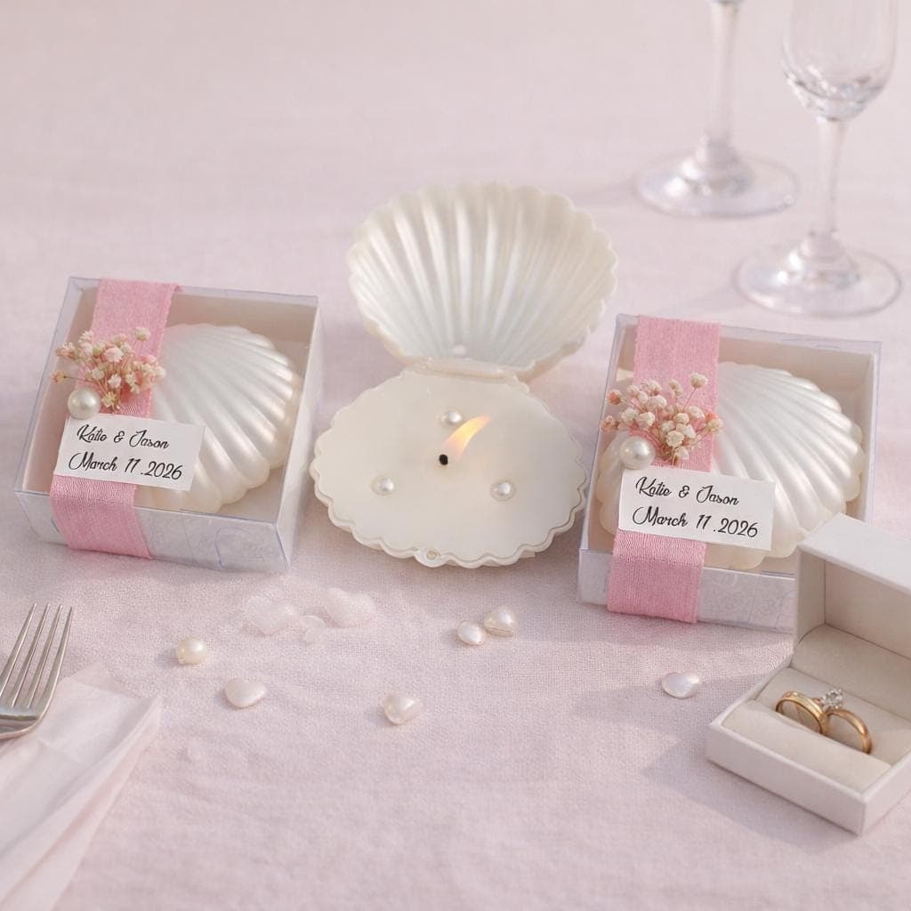 Personalized Sea Shell Candle Wedding Favors, Beach Bridal Shower Gift