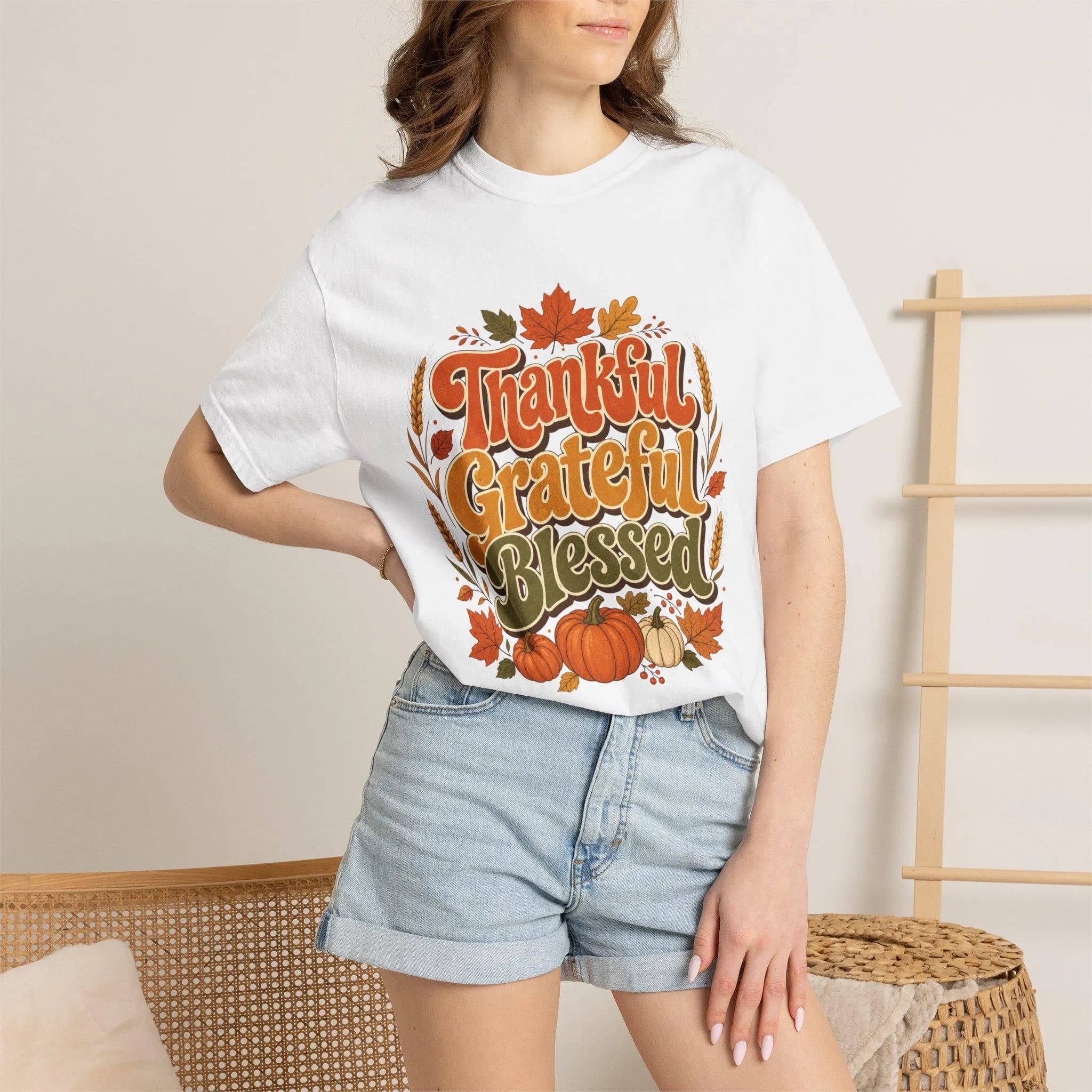 Thankful Grateful Blessed Shirt, Retro Fall T-Shirt, Thanksgiving Pumpkin Tee, Autumn Family Shirt, Comfort Colors Tee
