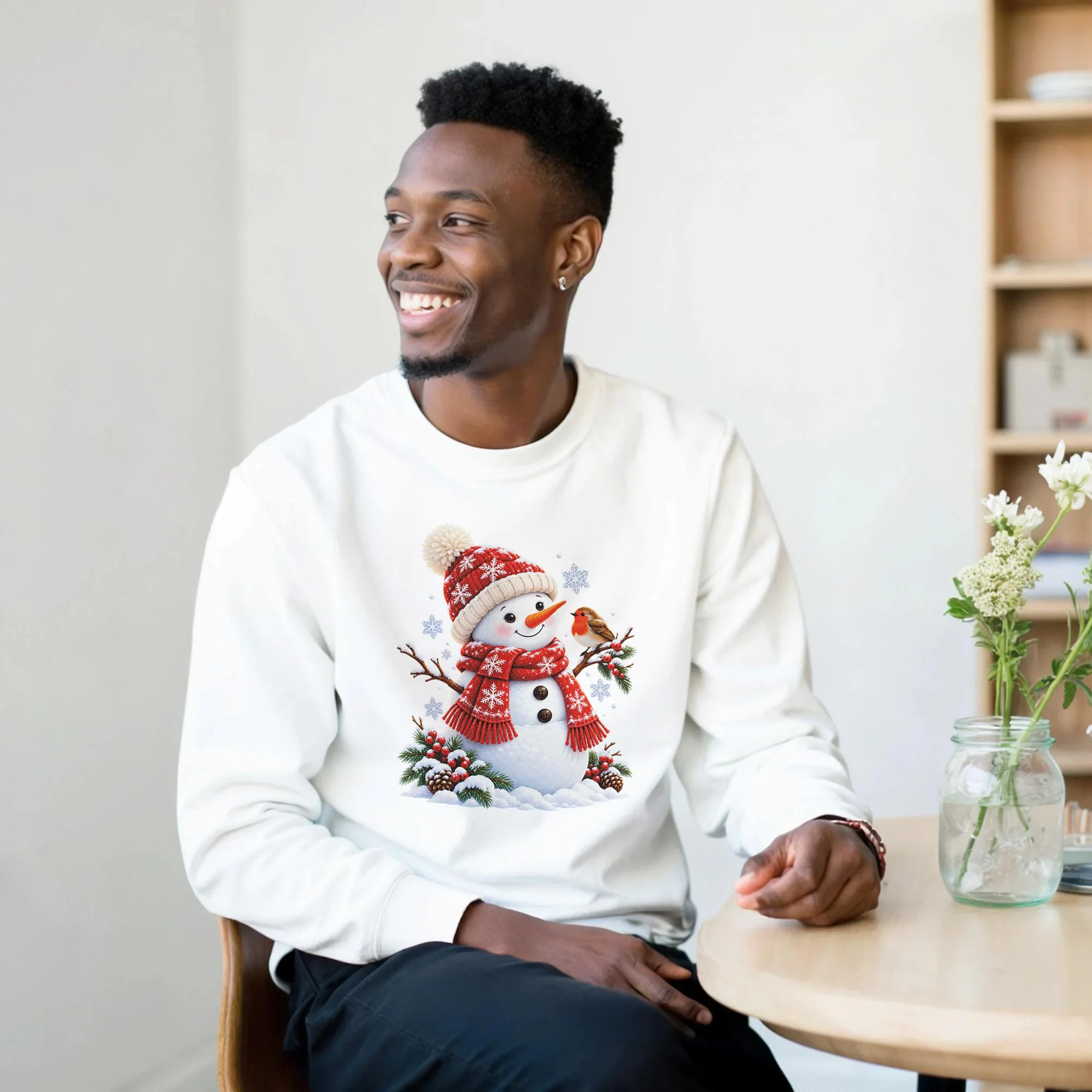 Watercolor Snowman Sweatshirt, Festive Winter Crewneck, Cozy Christmas Gift - image 5
