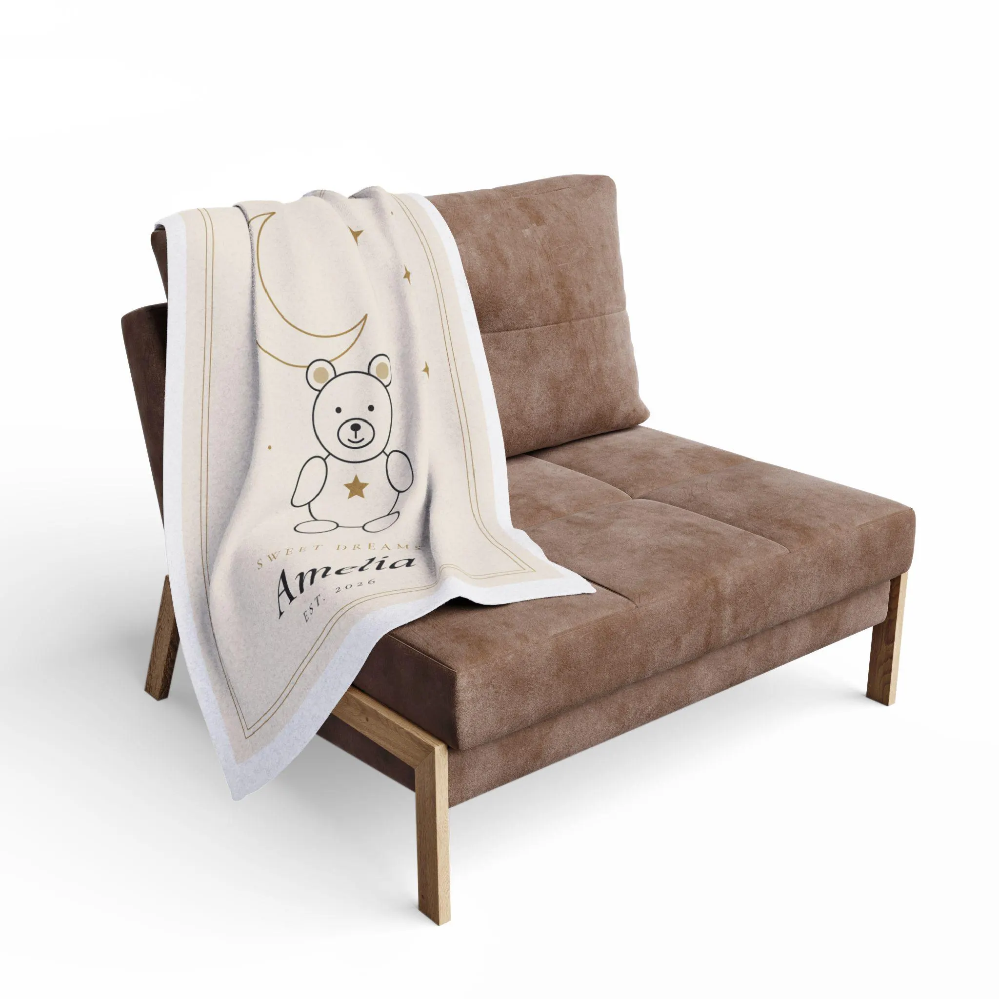 Personalized Baby Fleece Blanket, Teddy Bear Moon Stars, Sweet Dreams (Made to Order) - image 4