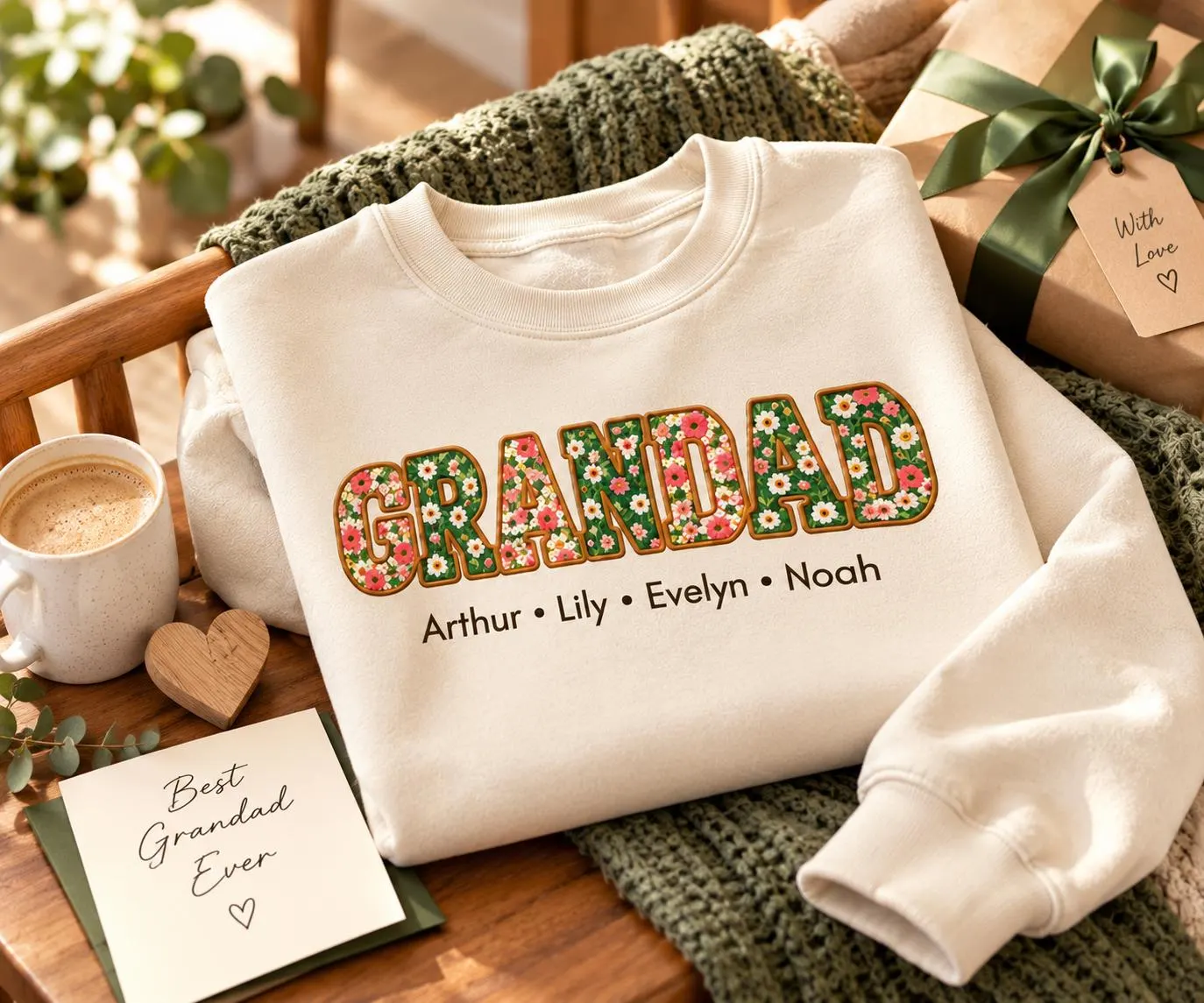 Personalized Floral Grandad Sweatshirt, Custom Grandkids Names, Gift for Grandpa - image 3