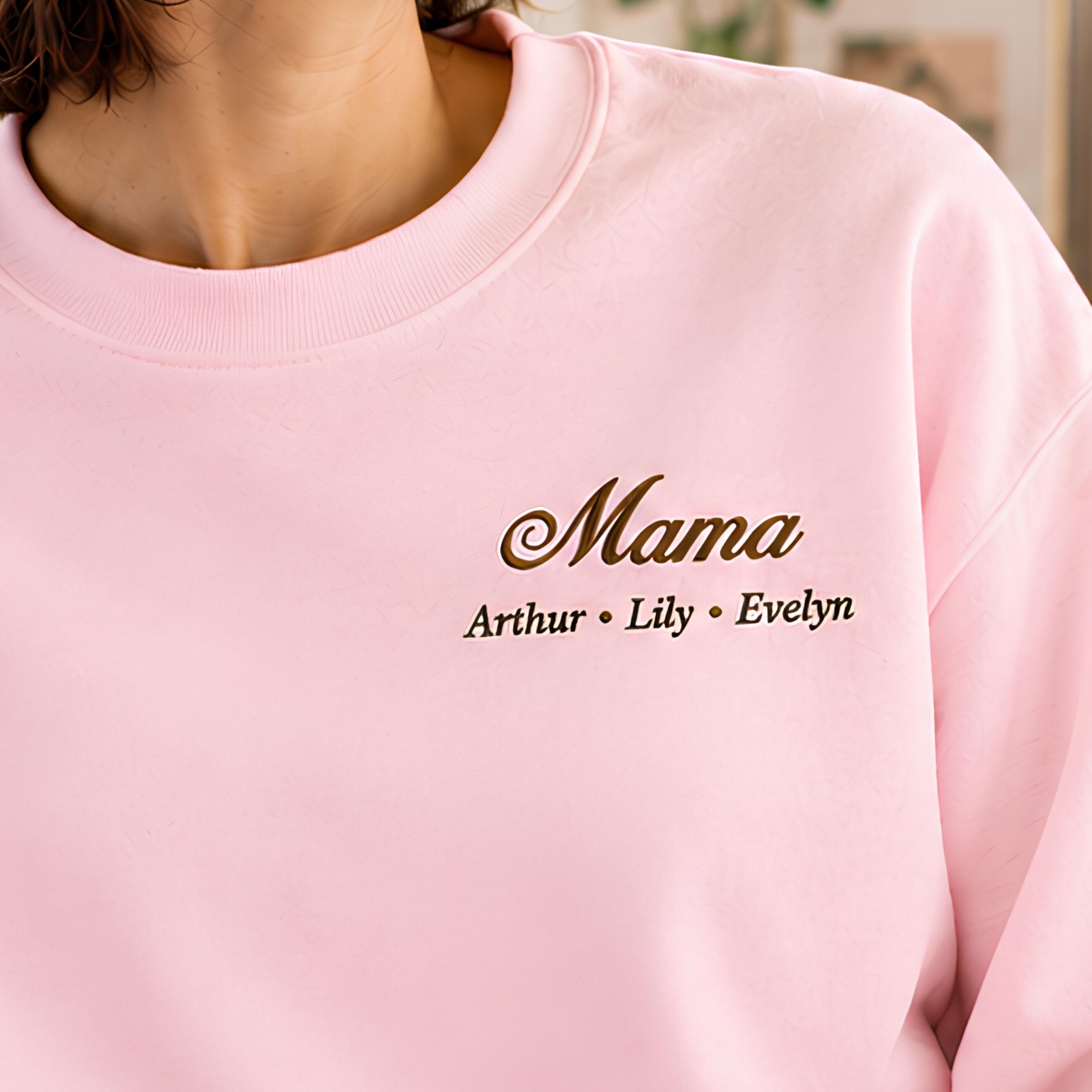 Personalized Mama Sweatshirt, Embroidered Children's Names, Gold Script