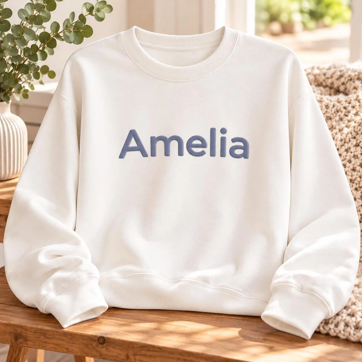 Personalized Puff Print Name Sweatshirt, Embossed Raised Text Crewneck (Made to Order)