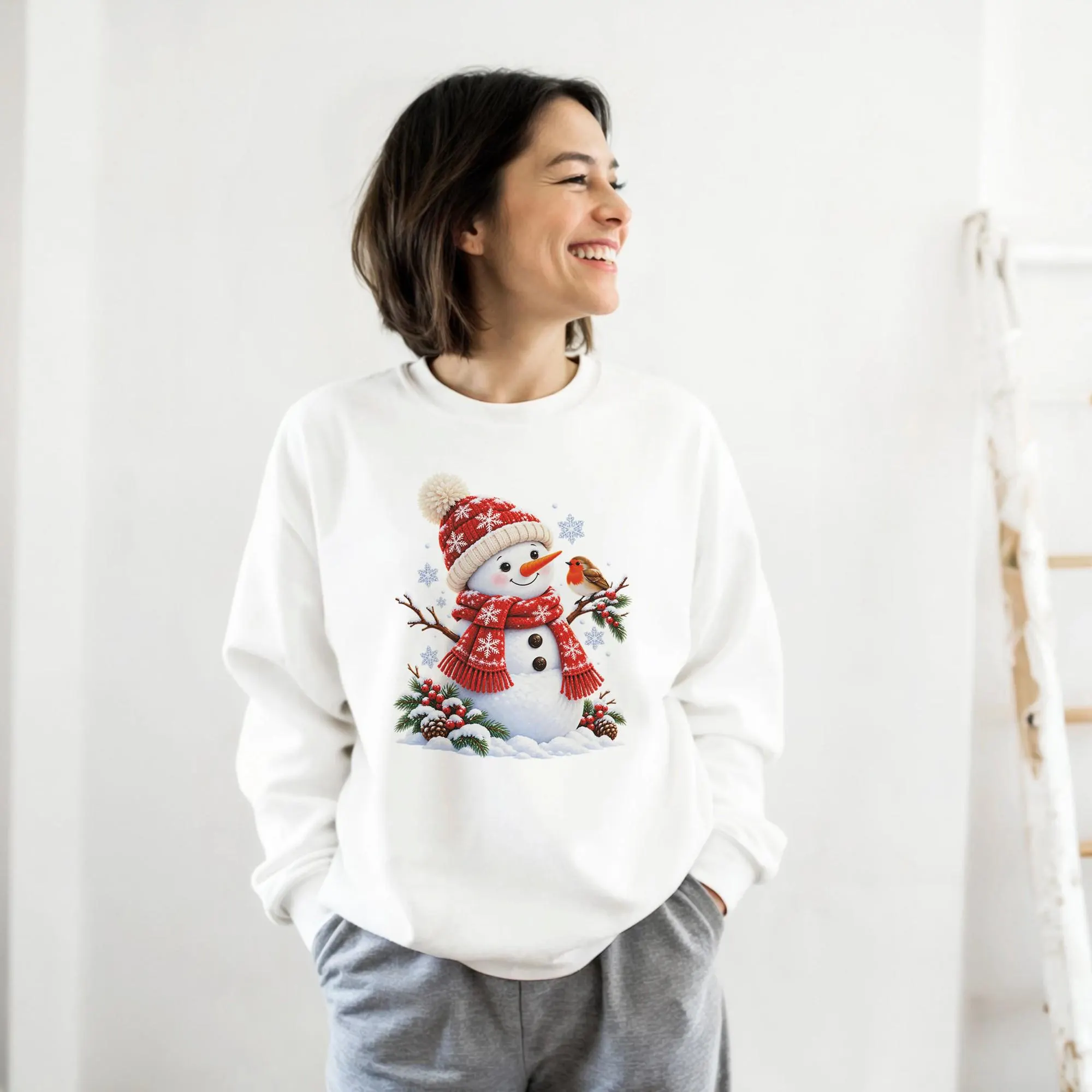 Watercolor Snowman Sweatshirt, Festive Winter Crewneck, Cozy Christmas Gift - image 4