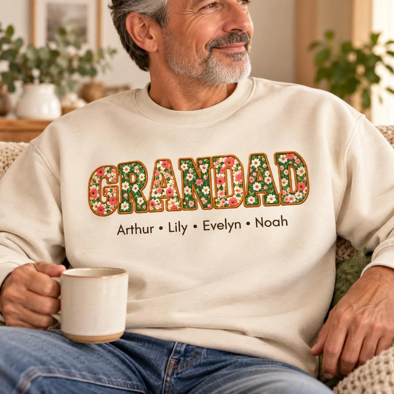 Personalized Floral Grandad Sweatshirt, Custom Grandkids Names, Gift for Grandpa