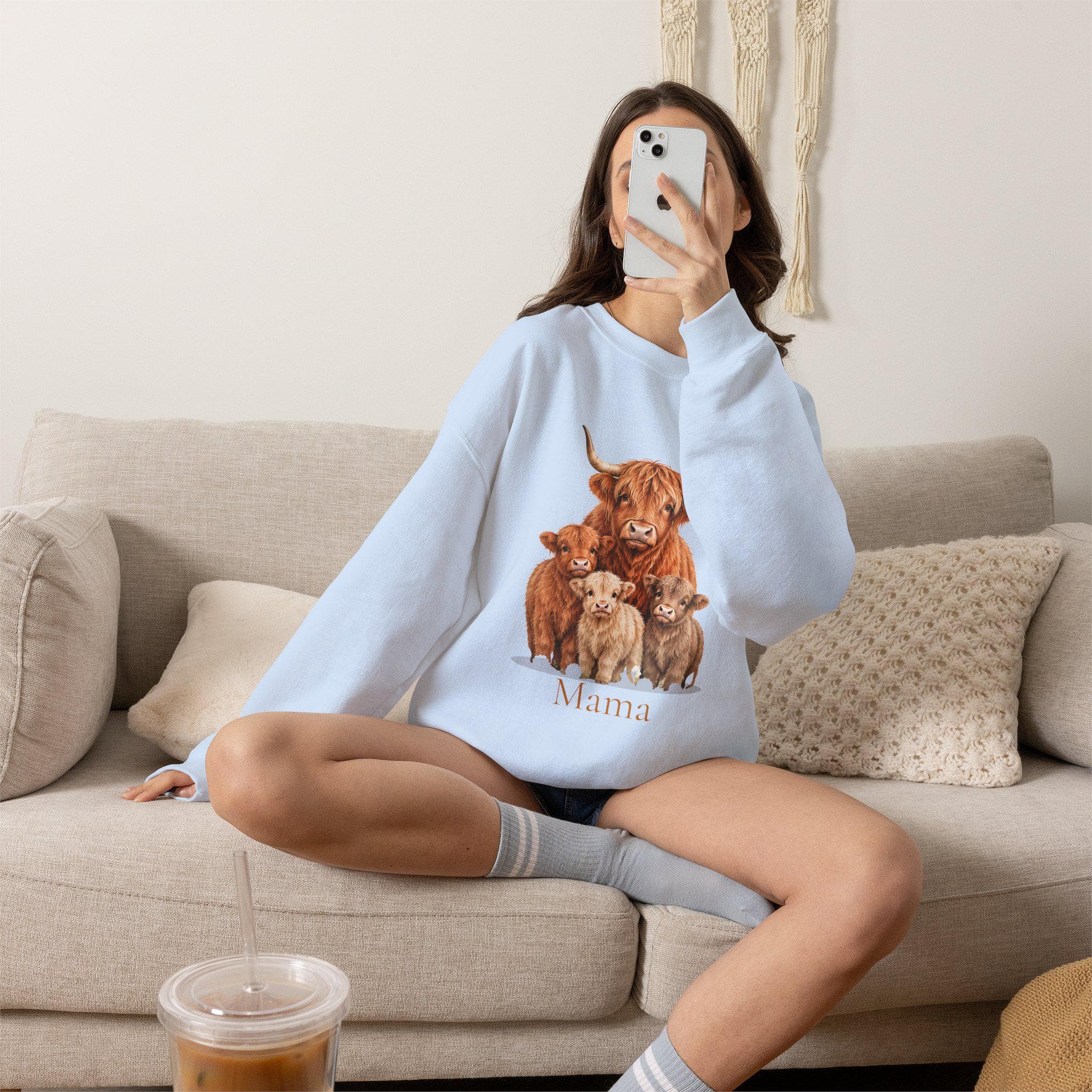 Personalized Highland Cow Mama Sweatshirt, Cow Mom Crewneck, New Mom Gift, Christmas Gift for Mom
