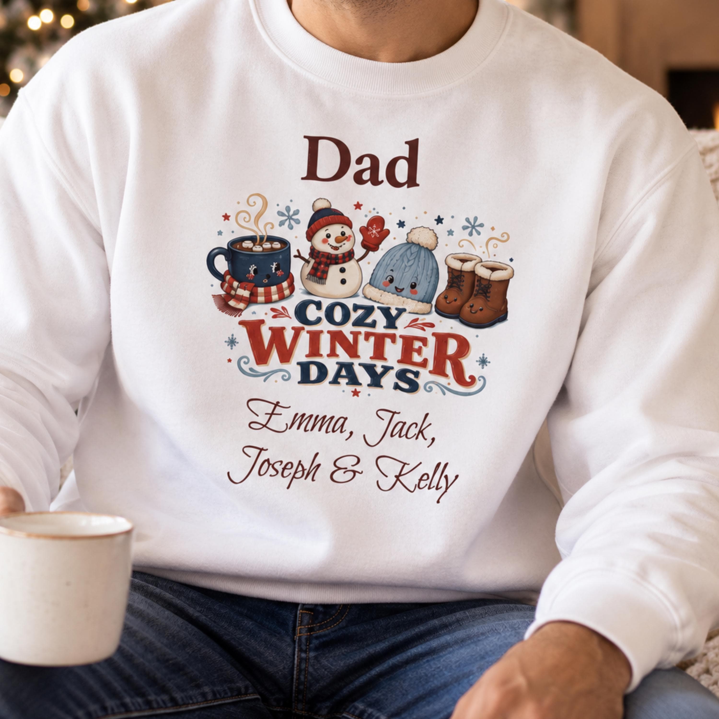 Personalized Dad Sweatshirt, Cozy Winter Days, Kids Names