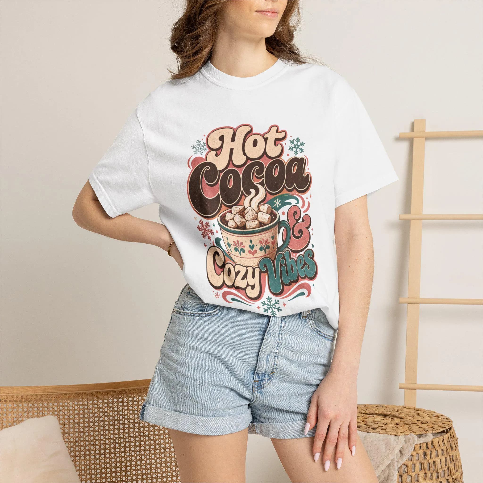Retro Hot Cocoa Mug T-Shirt, Cozy Winter Holiday Tee, Comfort Colors 1717 (Garment-Dyed)