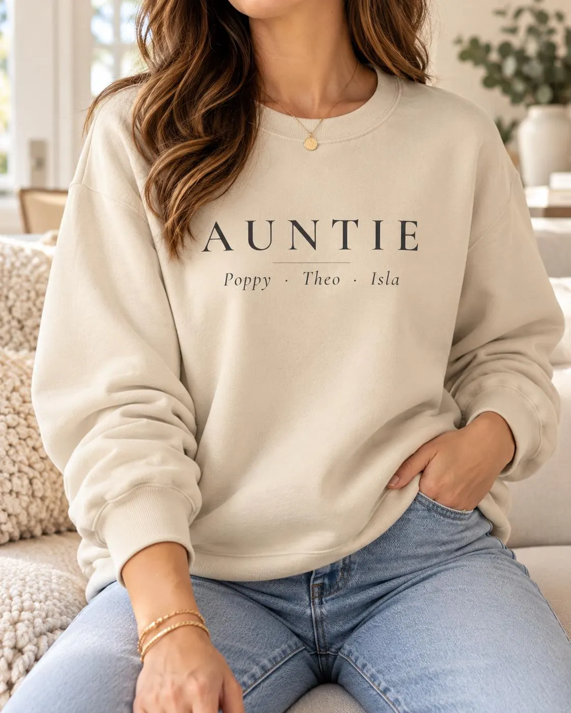 Personalized Auntie Sweatshirt with Niece Nephew Names, Custom Aunt Gift, Minimalist Aunt Crewneck Sweater - image 5