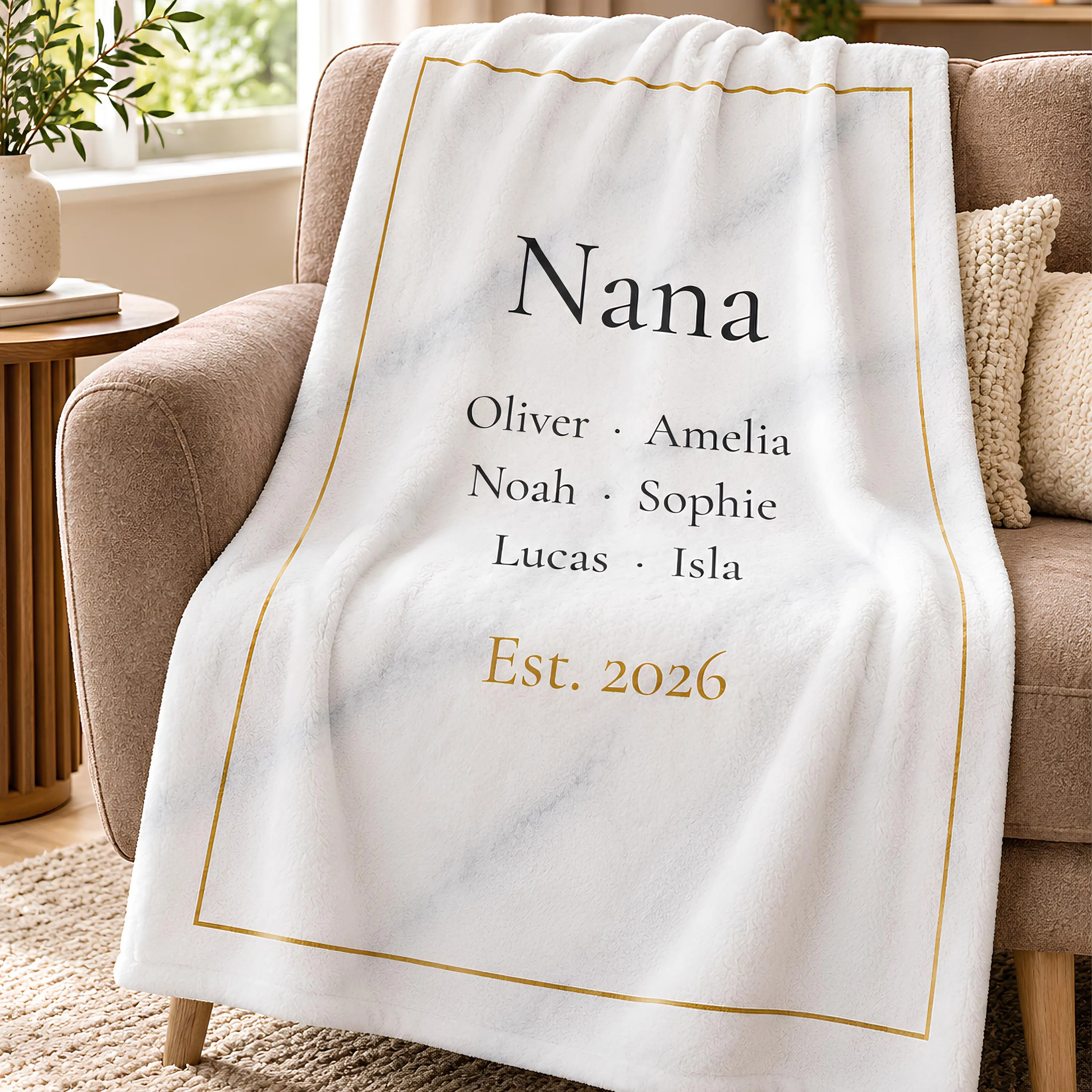Personalized Nana Blanket with Grandkids Names, Custom Fleece Throw, Gift for Nana from Grandchildren, Christmas Gift