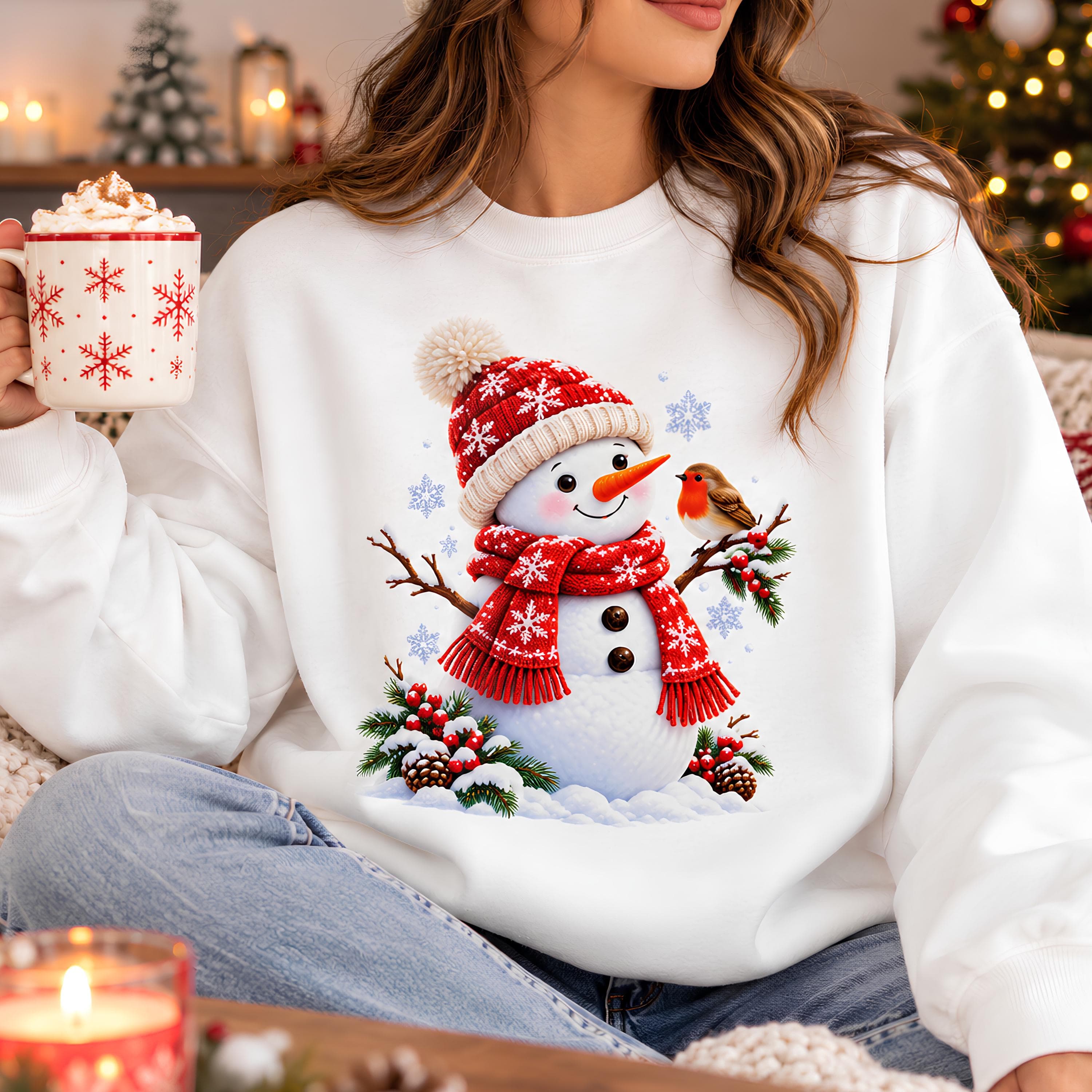 Watercolor Snowman Sweatshirt, Festive Winter Crewneck, Cozy Christmas Gift