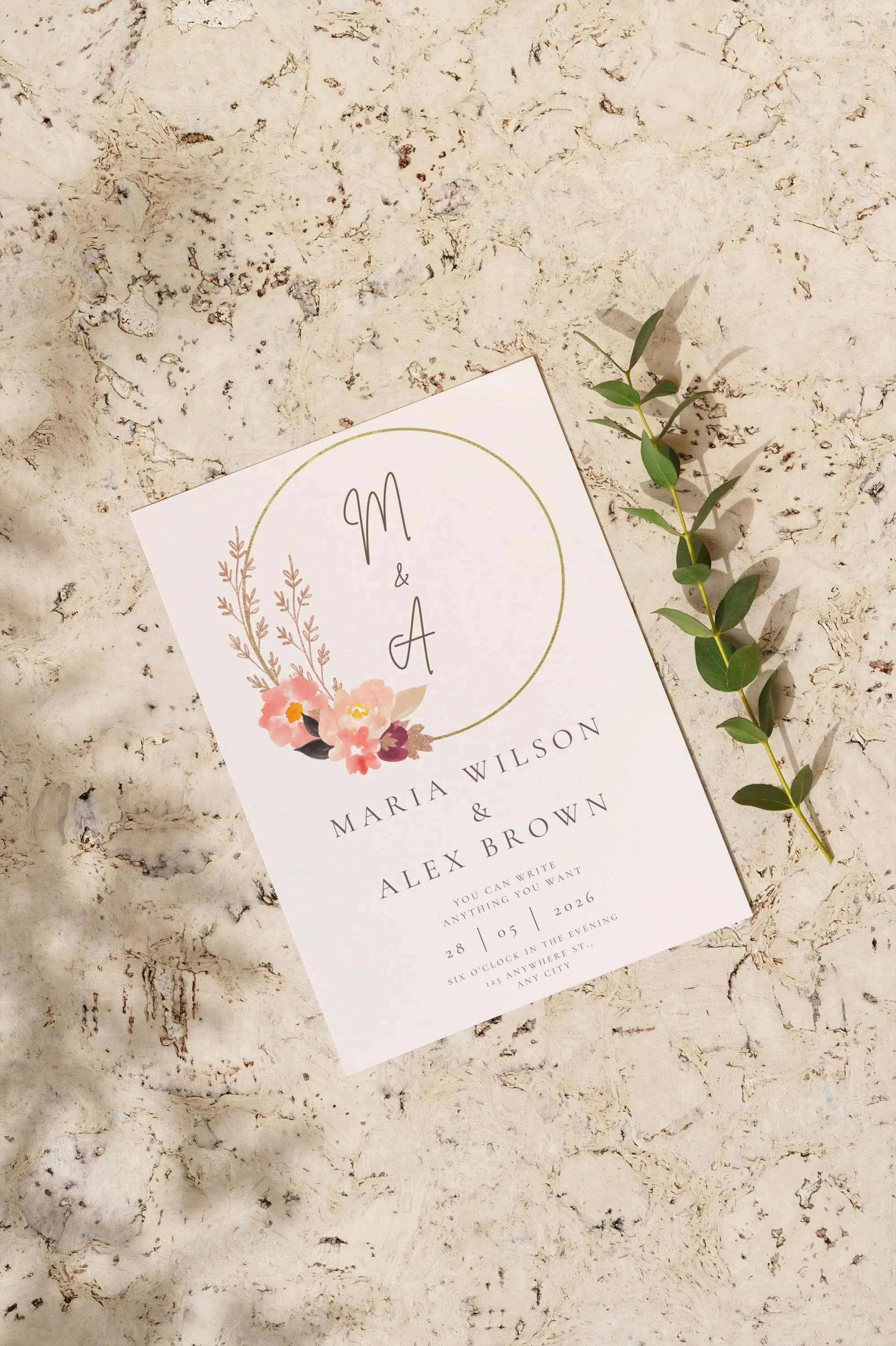 Double Sided Wedding Invitation Template | Editable in Canva | Floral Wedding Invite | Printable Modern