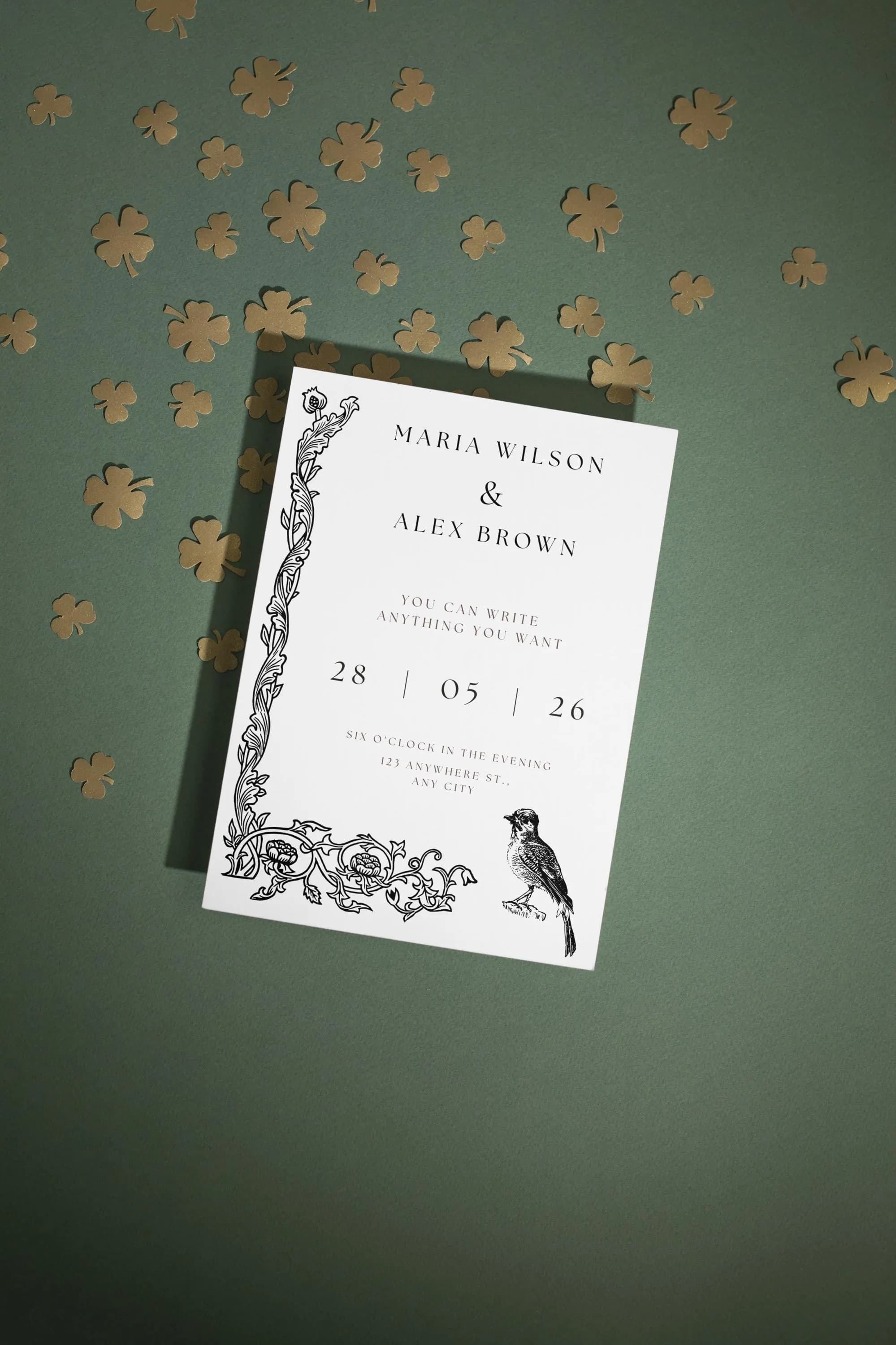 Floral & Bird Illustration Wedding Invite | Printable Digital Product | Minimal Vintage Wedding Invitation | Canva Editable - image 5