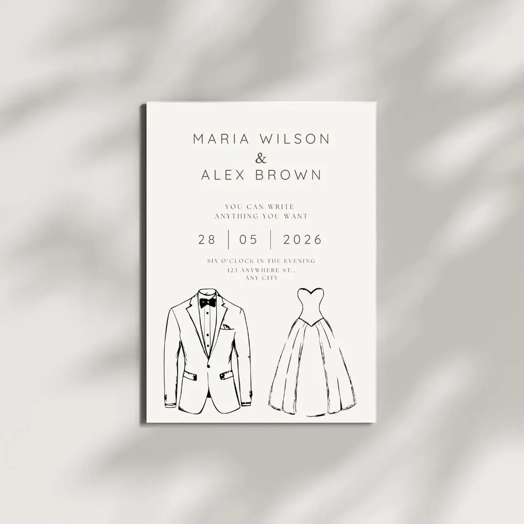 Minimal Wedding Invitation Template | Bride and Groom Outfit Illustration | Printable Wedding Invite | Canva Editable - image 3