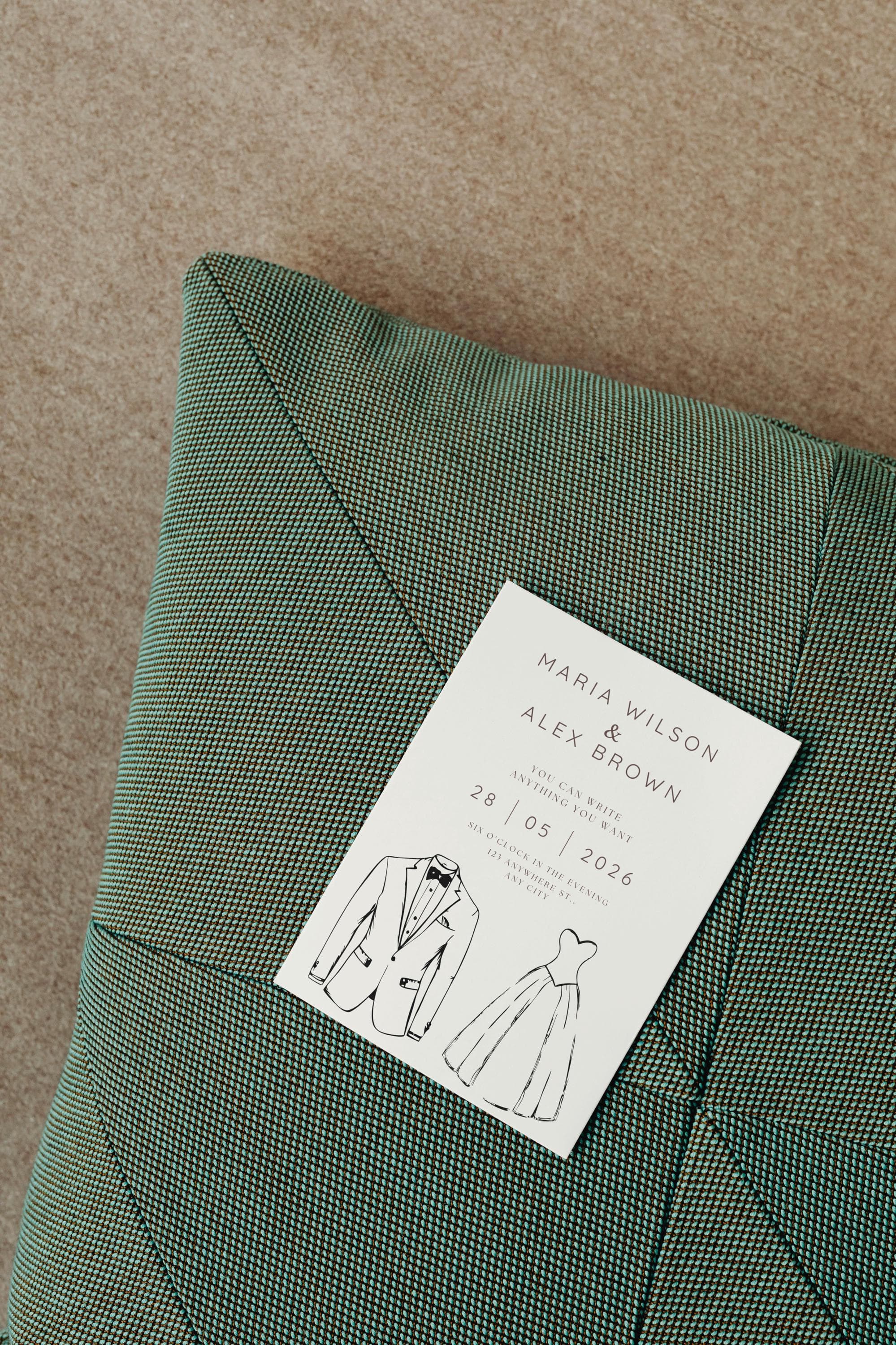Minimal Wedding Invitation Template | Bride and Groom Outfit Illustration | Printable Wedding Invite | Canva Editable - image 5
