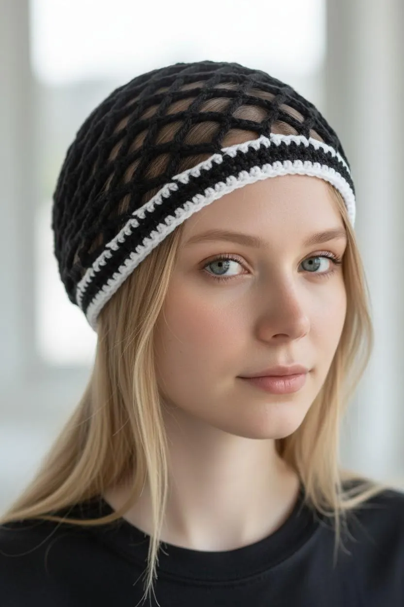Crochet Net Cap Pattern PDF - Easy Mesh Beanie Tutorial, Lightweight skull cap DIY,  Instant digital download