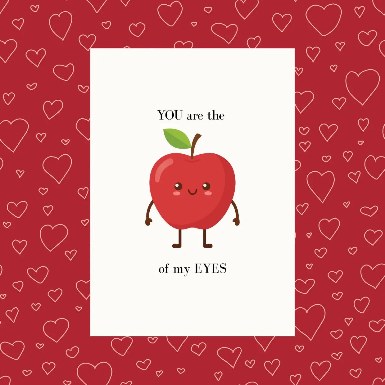 Editable Apple Of My Eye Valentines Day Card Template Funny Fruit Pun Greeting For Him Her Cute Love Note Custom Anniversary Humor Kawaii - image 3