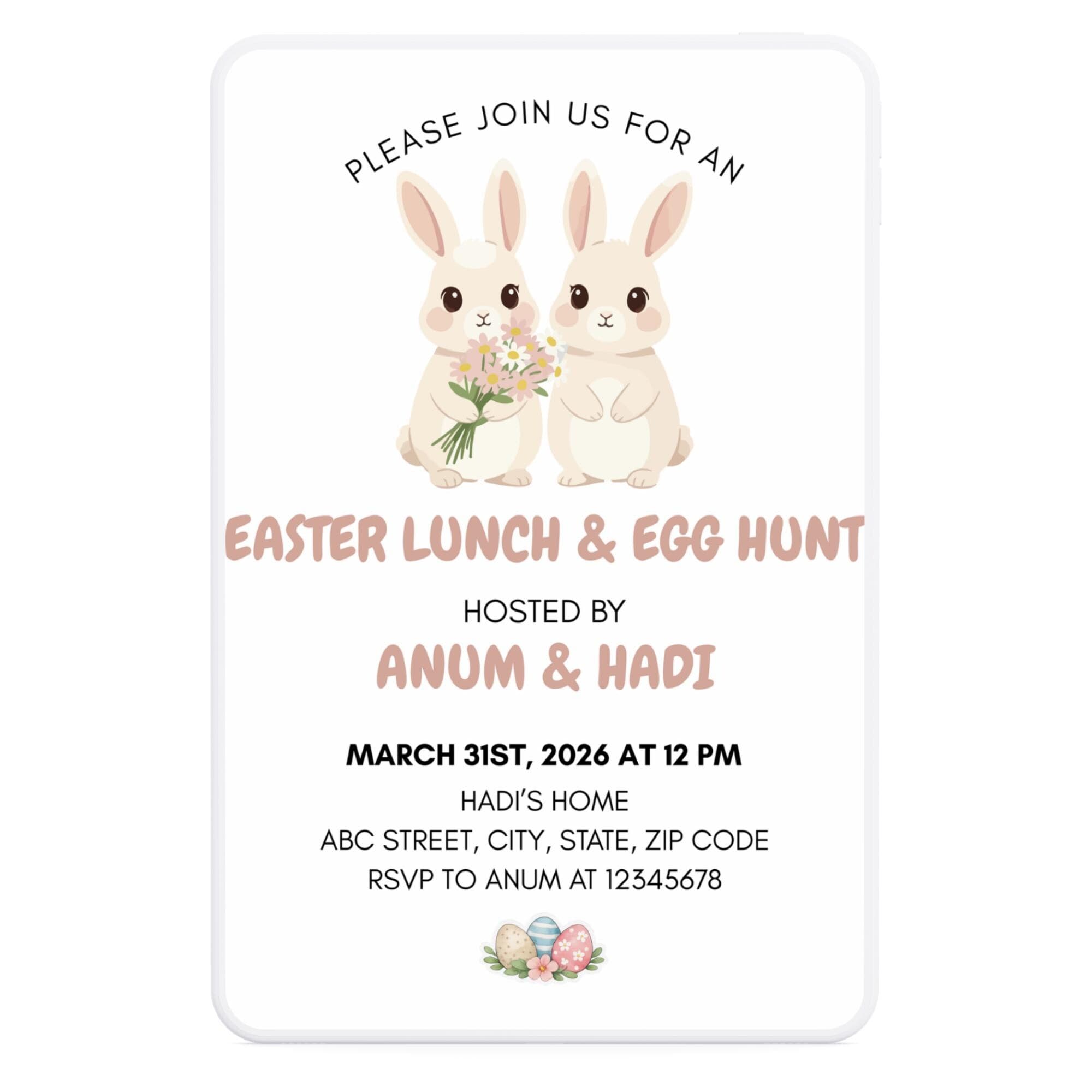 Editable Cute Bunny Easter Lunch Egg Hunt Invitation Spring Kids Party Brunch Canva Template Celebration Card - image 2