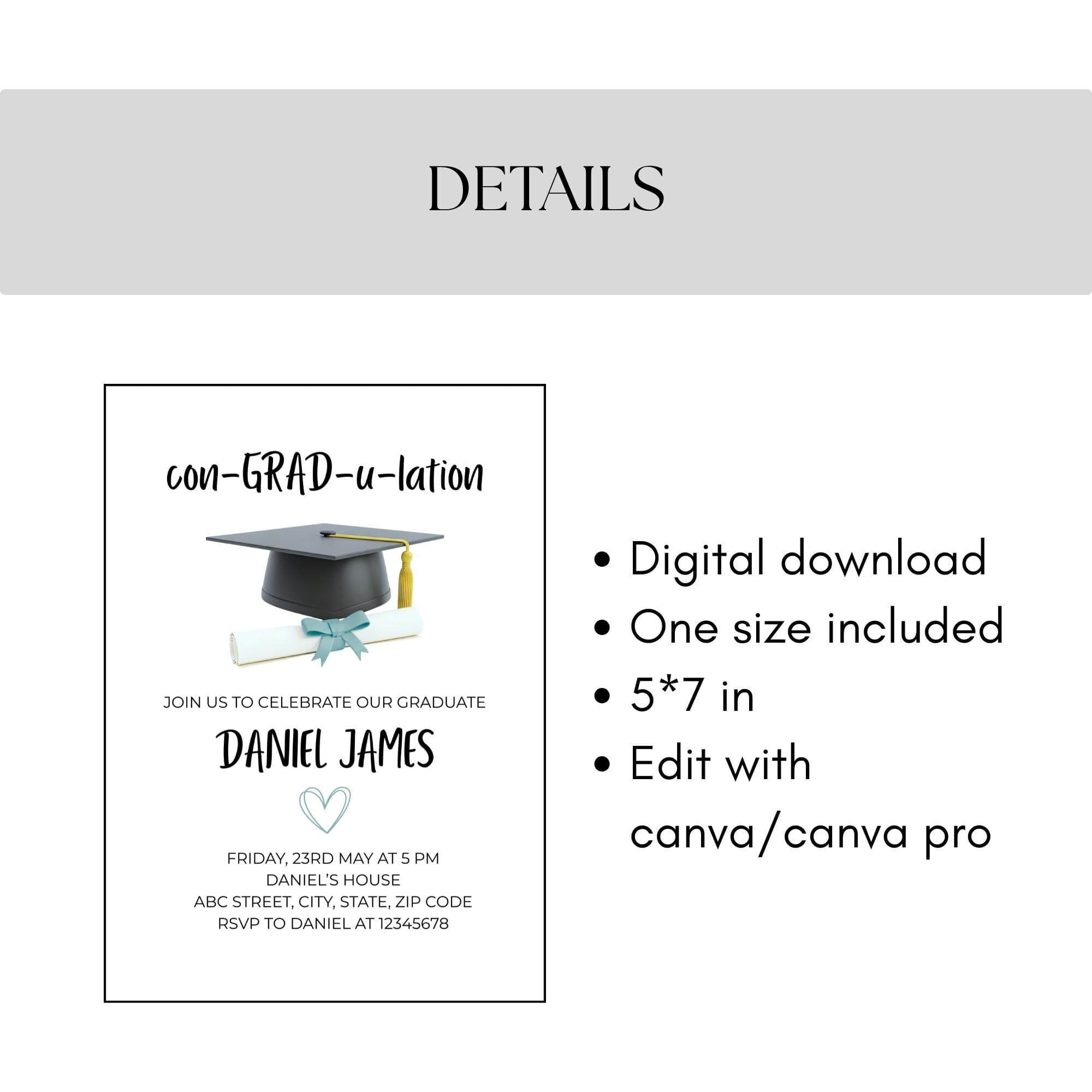 Boys Graduation Invitation Editable Graduation Party Invite ConGRADulation Senior Celebration College High School Custom Template - image 4
