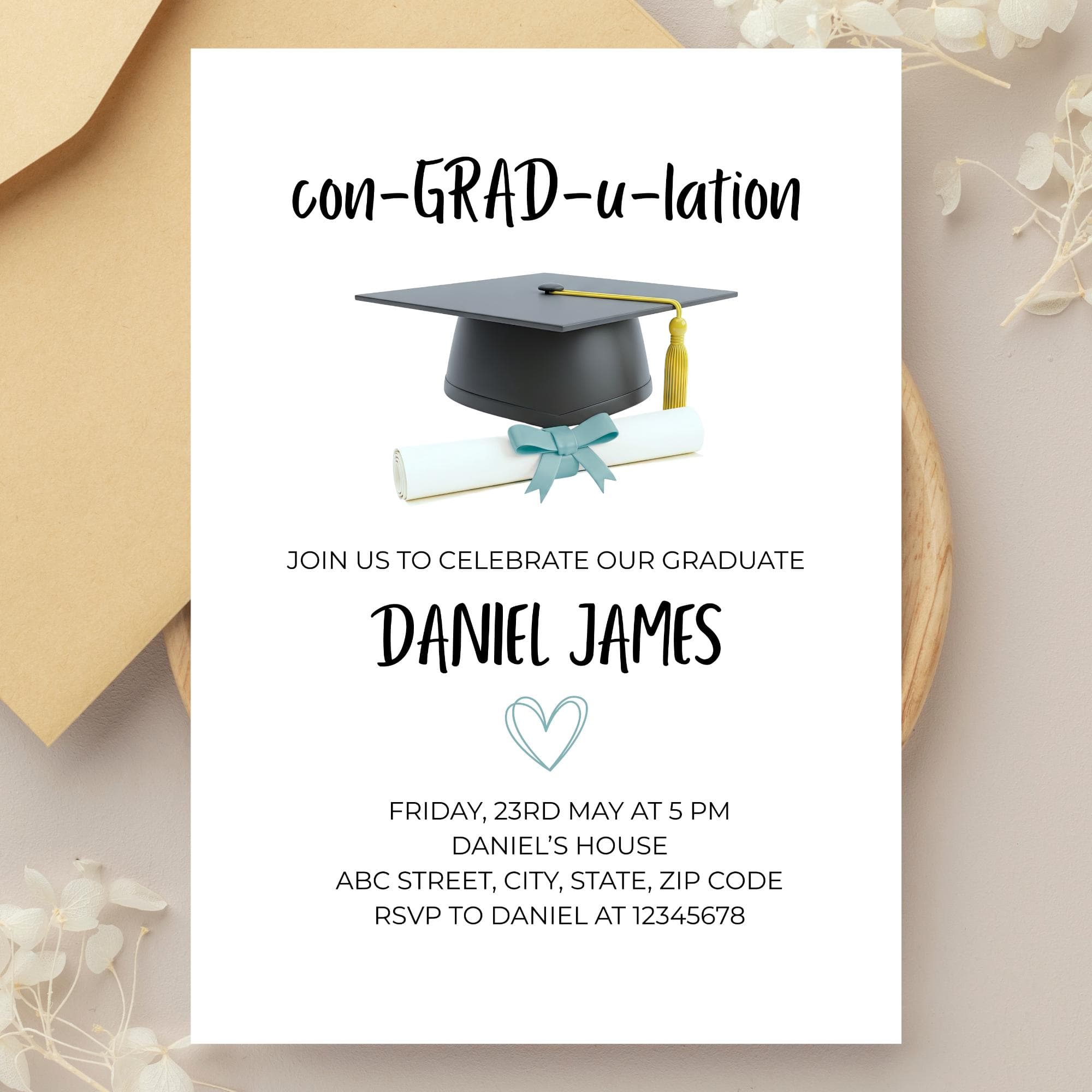 Boys Graduation Invitation Editable Graduation Party Invite ConGRADulation Senior Celebration College High School Custom Template