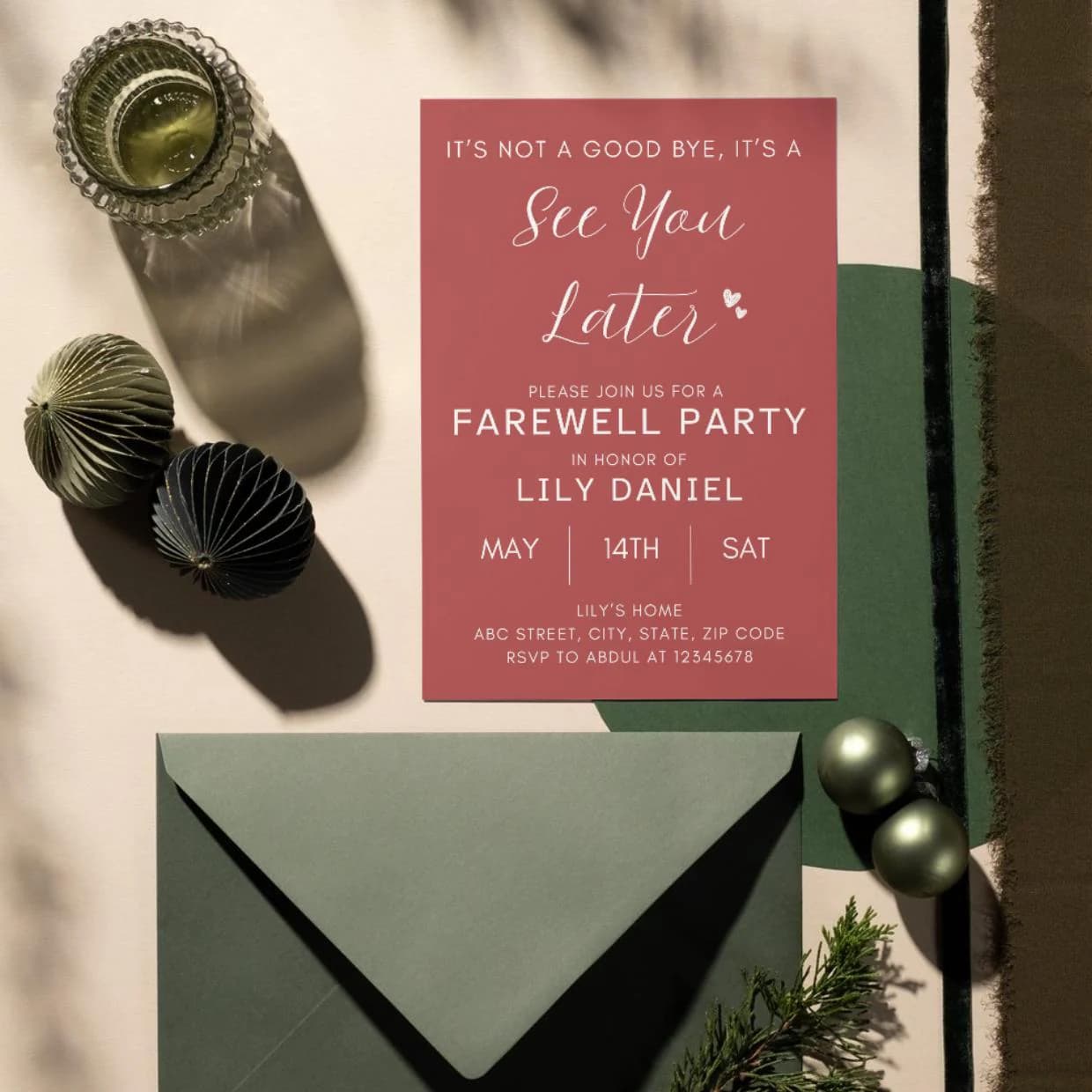 Editable Farewell Party Invitation Goodbye SeeYou Leaving Celebration Modern Elegant Template - image 4