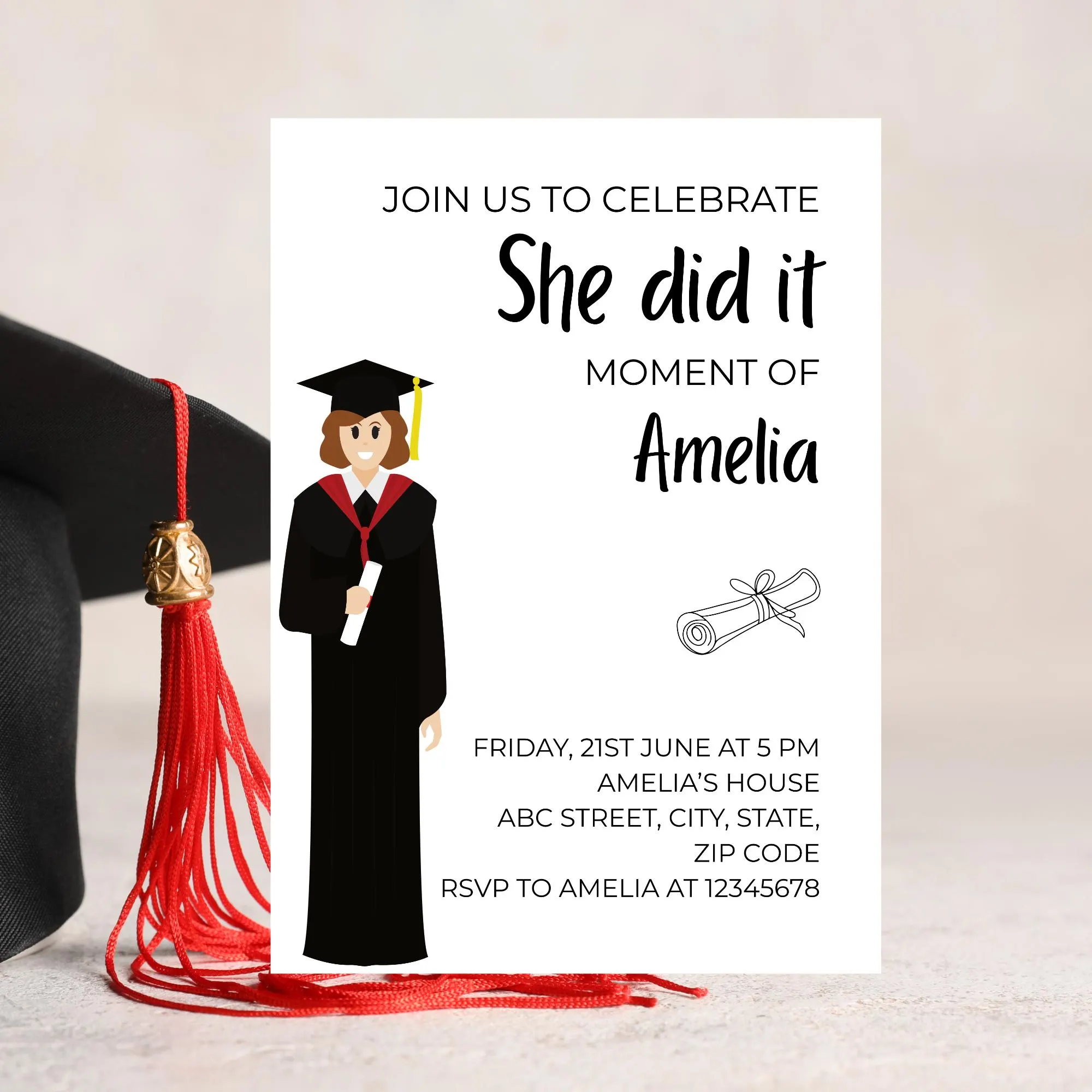 She Did It Moment Graduation Invitation Editable Graduate Party Invite Celebration Announcement College Senior Women Template Canva - image 5