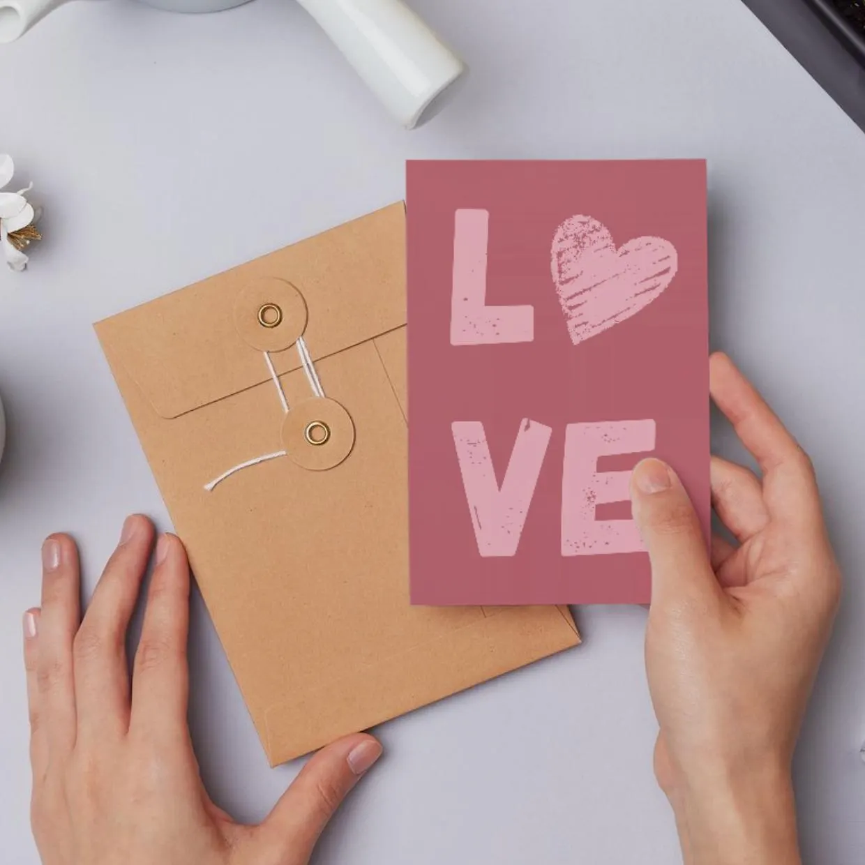Editable Love Valentines Day Card Template Aesthetic Pink Heart Typography Boho Greeting For Him Her Minimalist Cute Anniversary Note - image 2