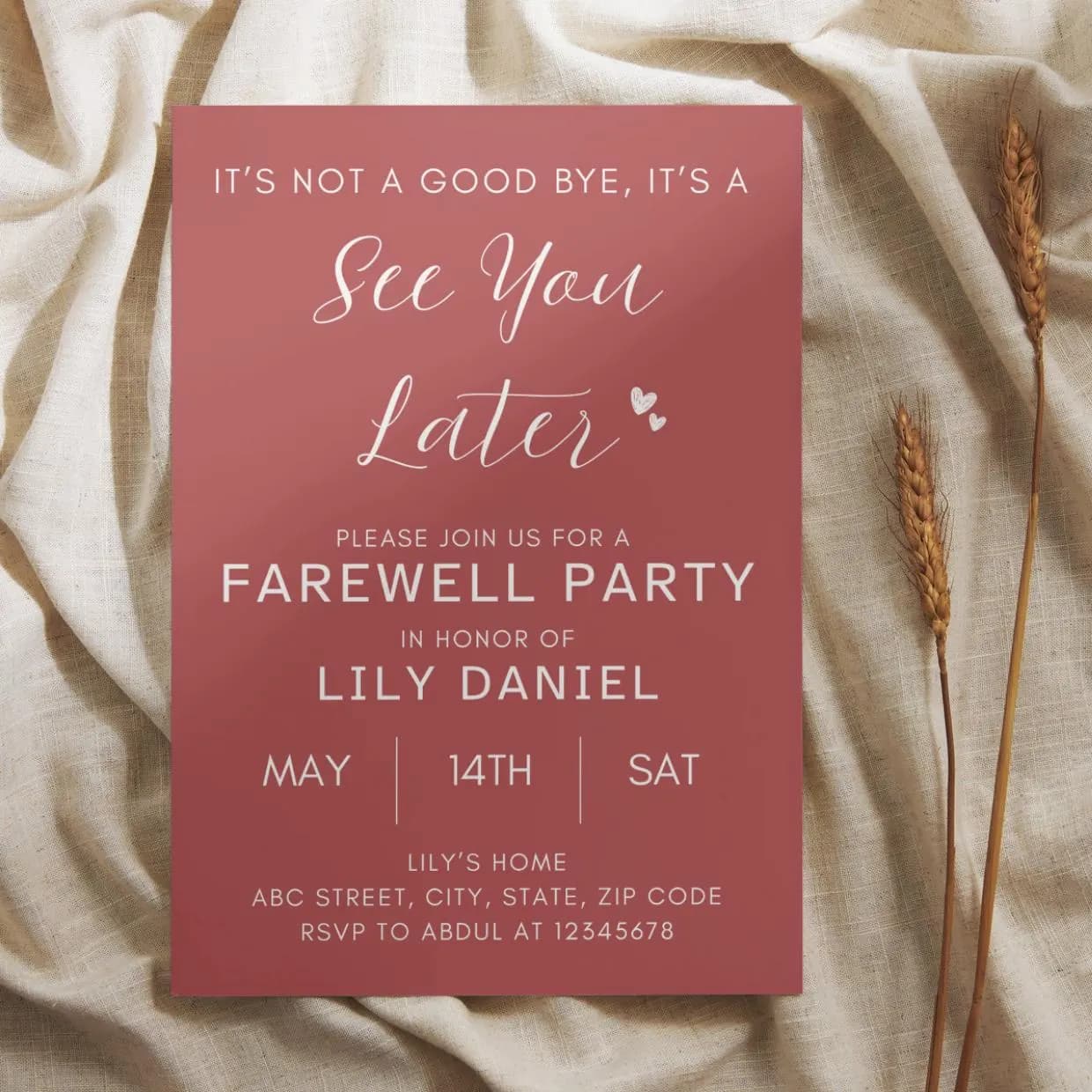 Editable Farewell Party Invitation Goodbye SeeYou Leaving Celebration Modern Elegant Template