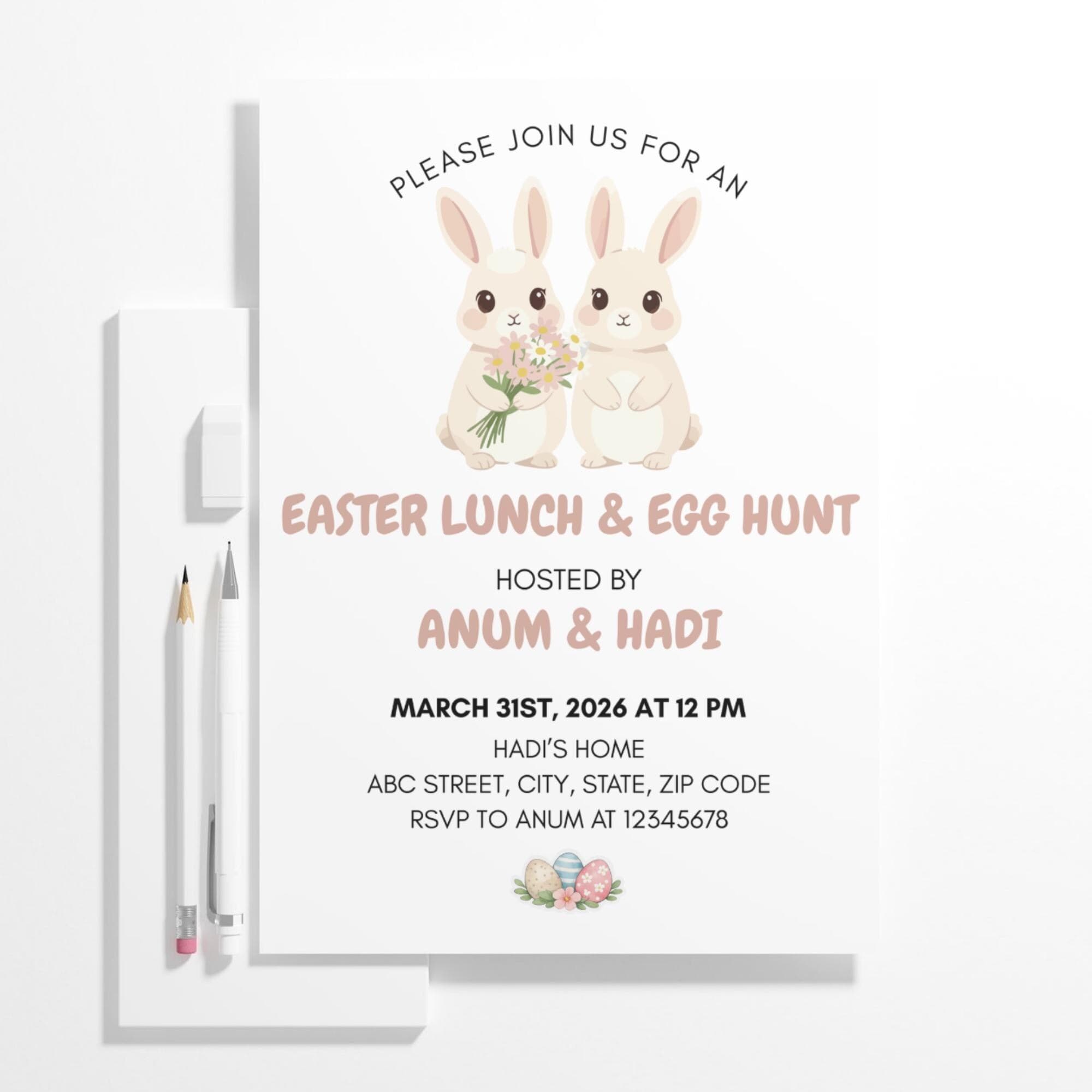 Editable Cute Bunny Easter Lunch Egg Hunt Invitation Spring Kids Party Brunch Canva Template Celebration Card - image 5