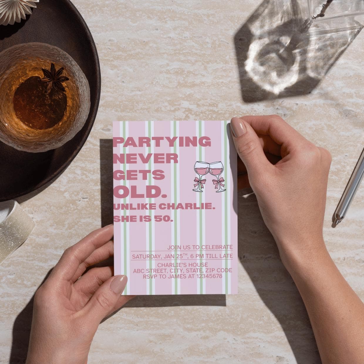 Editable 50th Birthday Party Invitation Pink Chic Modern Women Celebration Template - image 2