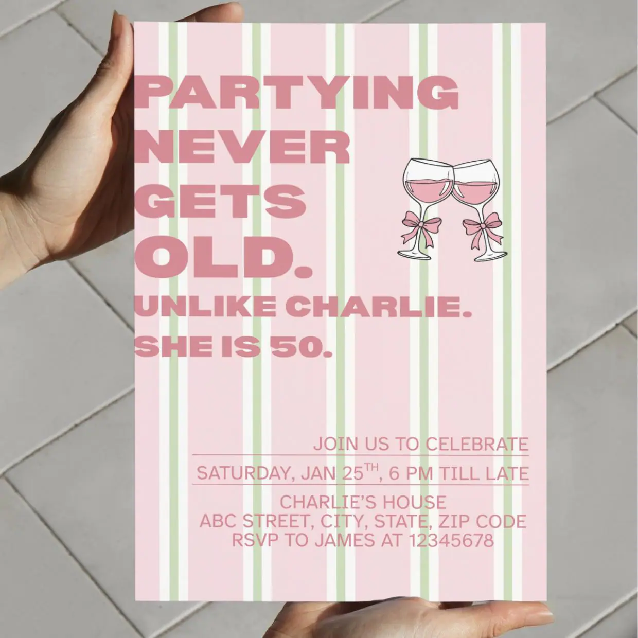 Editable 50th Birthday Party Invitation Pink Chic Modern Women Celebration Template