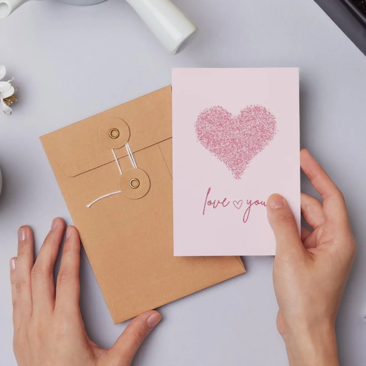 Editable Love You Valentines Day Card Template Pink Heart Aesthetic Cute Greeting For Him Her Boyfriend Anniversary Soft Romantic DIY
