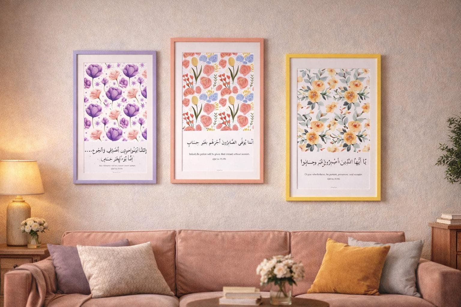 Islamic Wall Art Set of 3, Patience Quran Verses Printable, Quran 2.155-156, 3:200 - 39.10, Arabic Calligraphy, A4 Digital Download - image 4