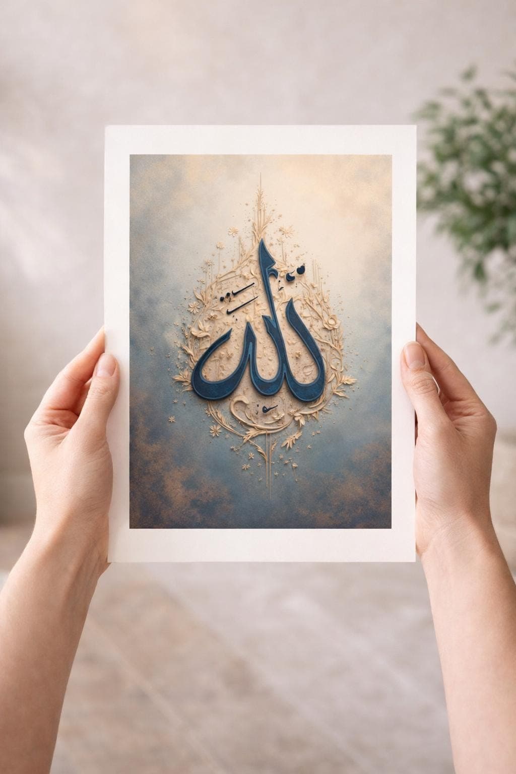 Allah Islamic Wall Art Printable, Blue Gold Arabic Calligraphy, A4 PDF - image 5