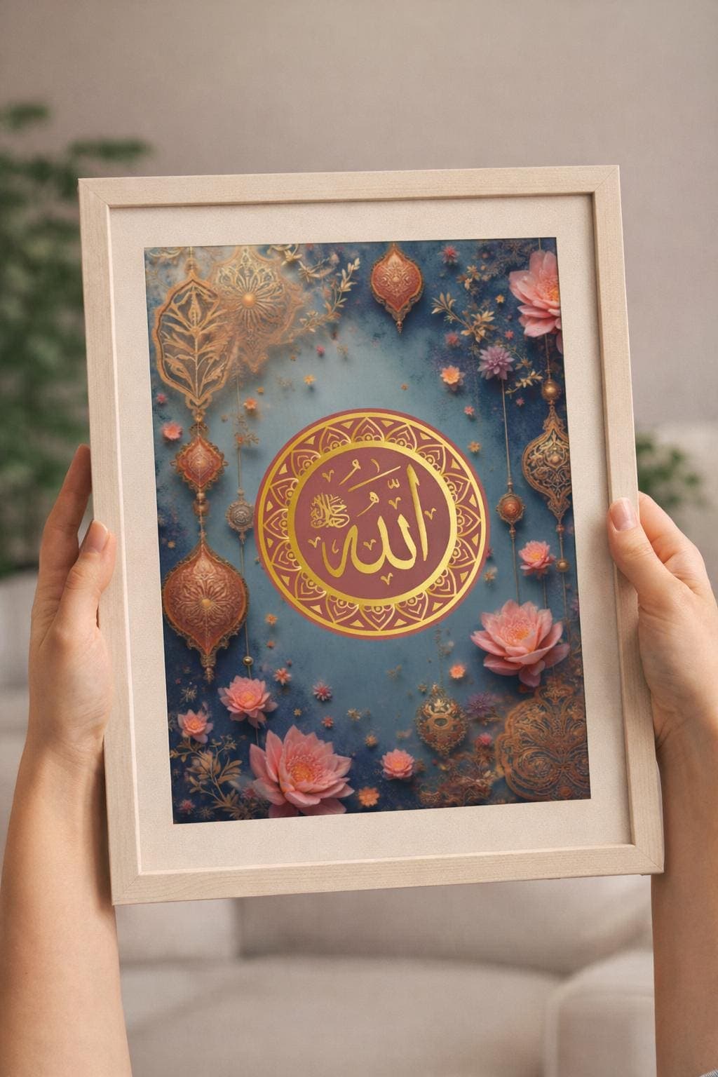 Allah Name Islamic Wall Art A4 Printable, Floral Gold Calligraphy, Muslim Home Decor - image 4