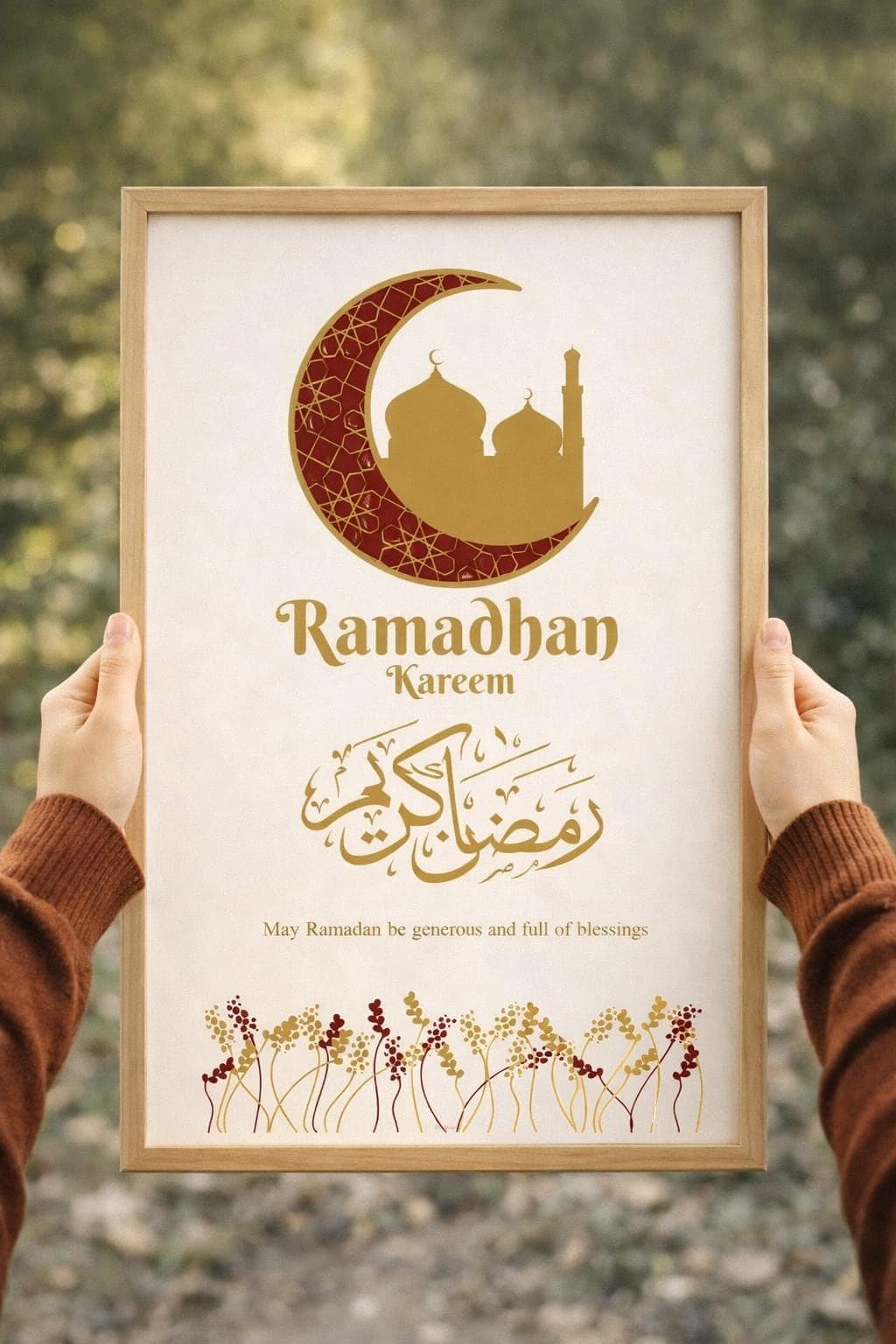 Ramadan Kareem Wall Art Printable, Gold Burgundy Islamic Decor, A4 Digital Download - image 3
