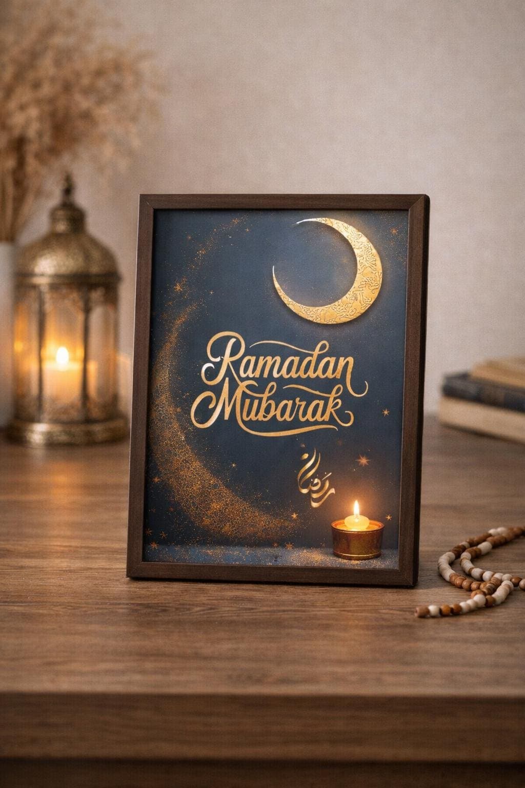 Ramadan Mubarak Gold Crescent Moon Islamic Wall Art Printable A4