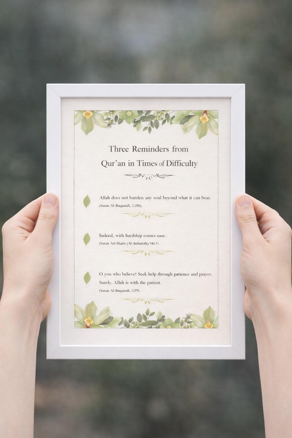 Three Reminders from the Qur’an | Islamic Wall Art Printable A4 | Patience & Hope Verses | Minimal Floral Muslim Decor - image 3