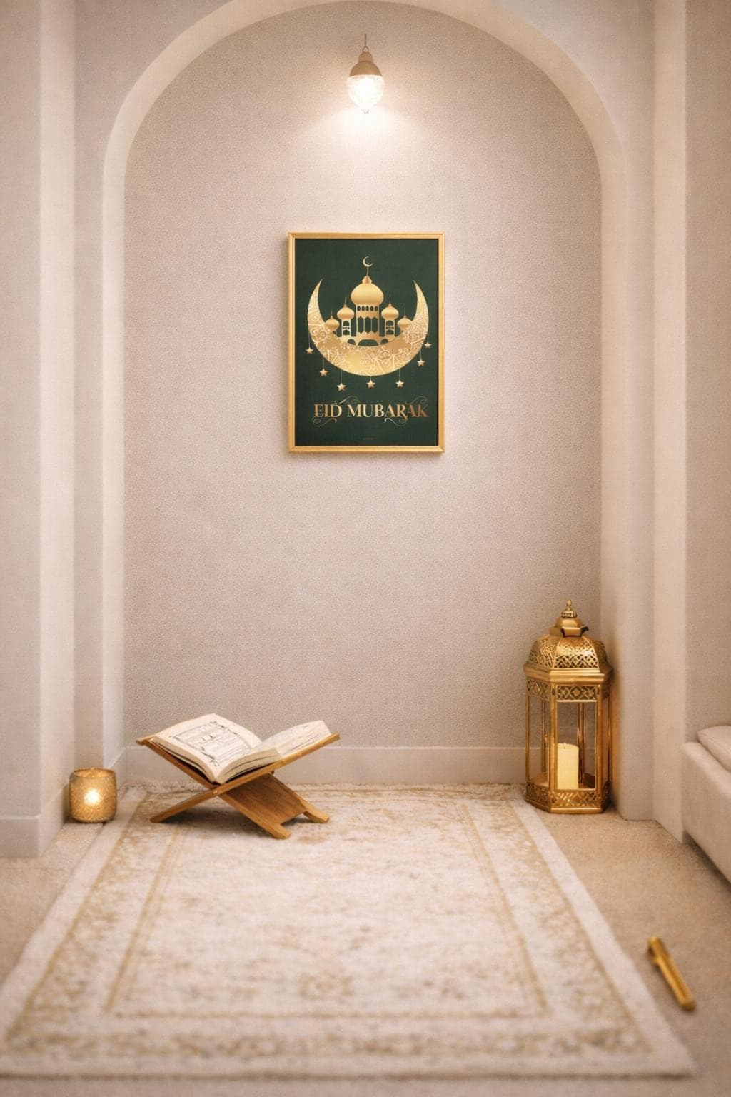 Eid Mubarak Printable Wall Art, Islamic Ramadan Decor, Green Gold Mosque A4 Poster - image 4