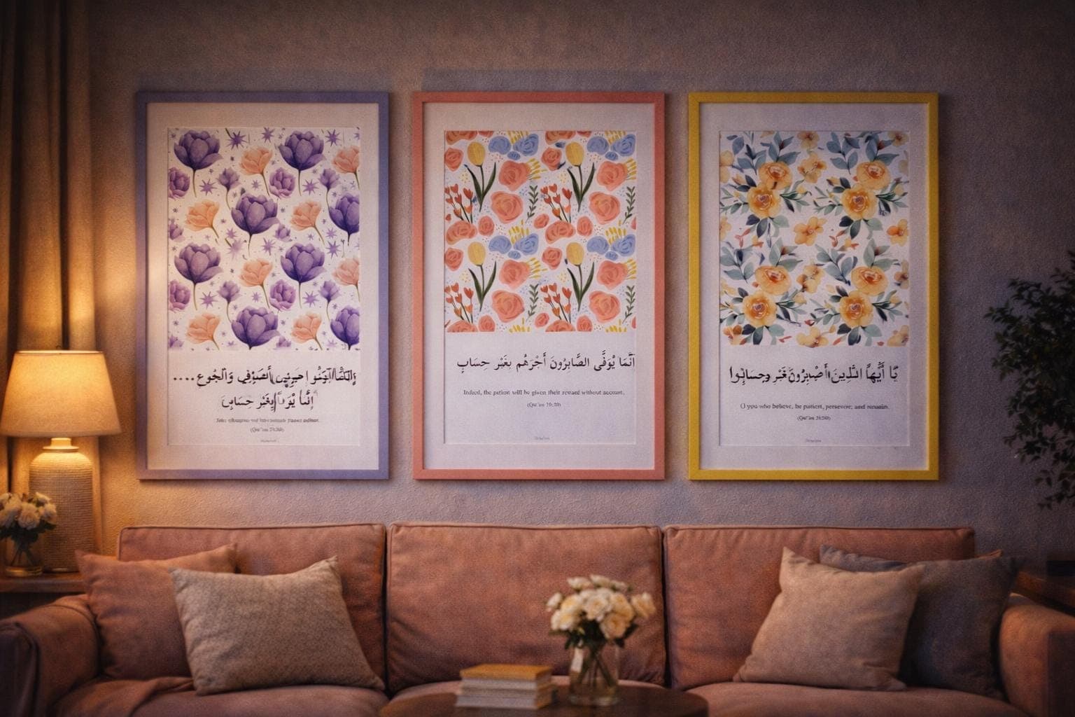 Islamic Wall Art Set of 3, Patience Quran Verses Printable, Quran 2.155-156, 3:200 - 39.10, Arabic Calligraphy, A4 Digital Download - image 3