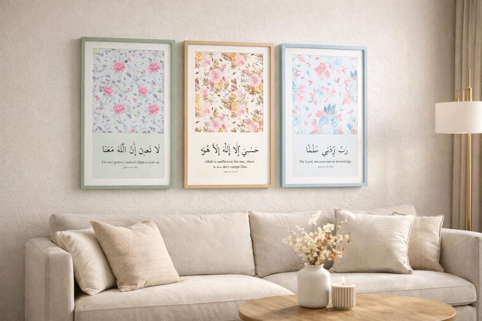Islamic Dua Wall Art Set of 3 Arabic English Floral Printables - image 3